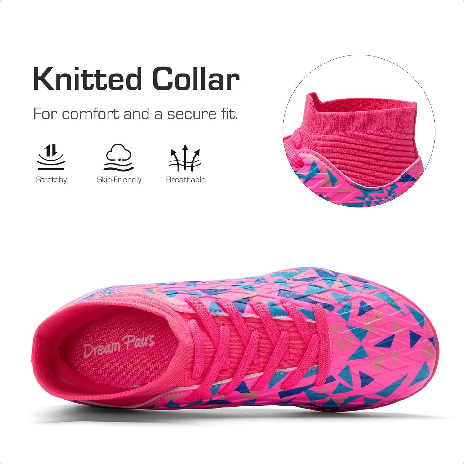 imageDREAM PAIRS Boys Girls Indoor Soccer Shoes High Top Football Turf Futsal Shoes for LittleBig KidHot Pink