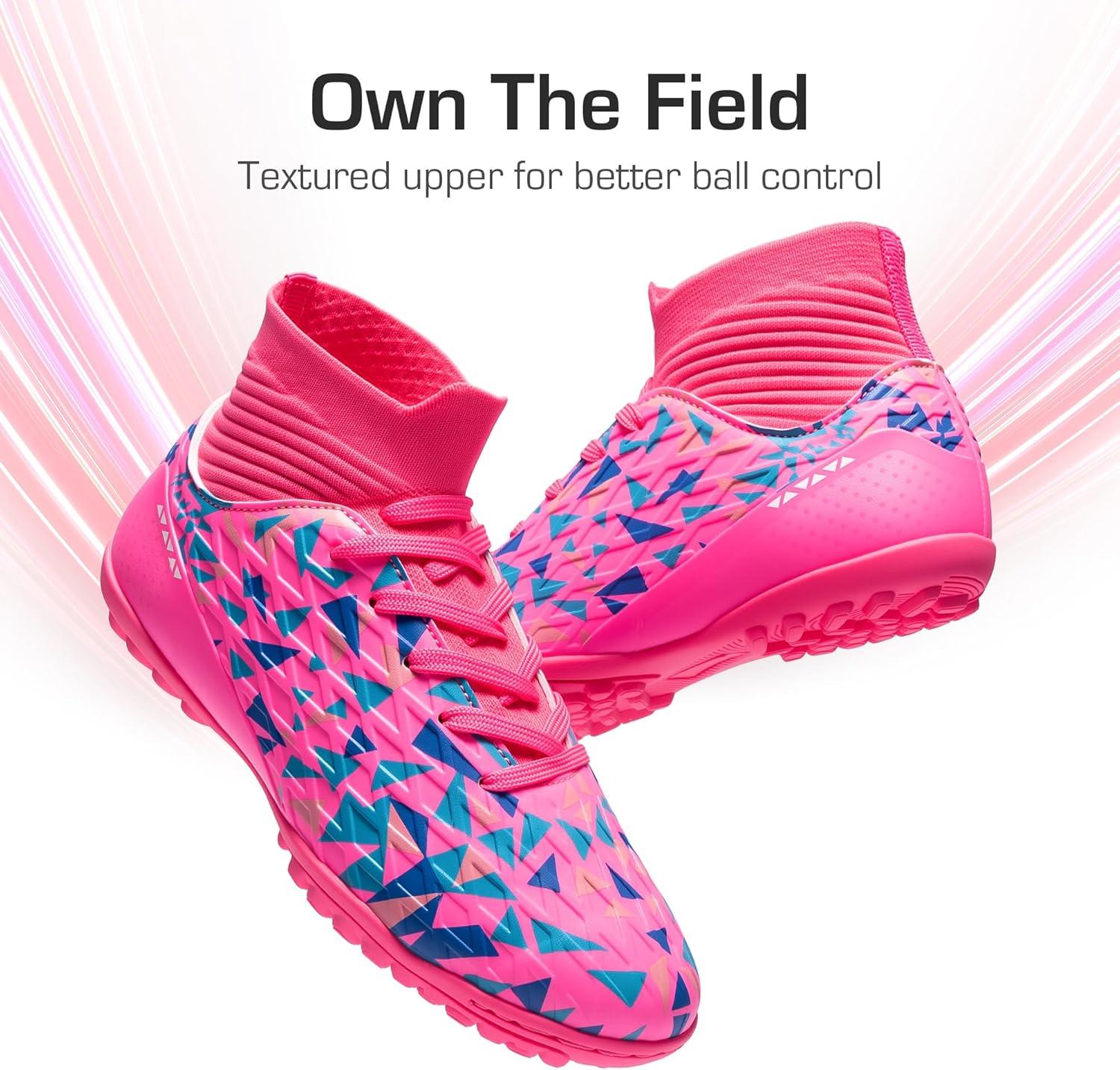 imageDREAM PAIRS Boys Girls Indoor Soccer Shoes High Top Football Turf Futsal Shoes for LittleBig KidHot Pink