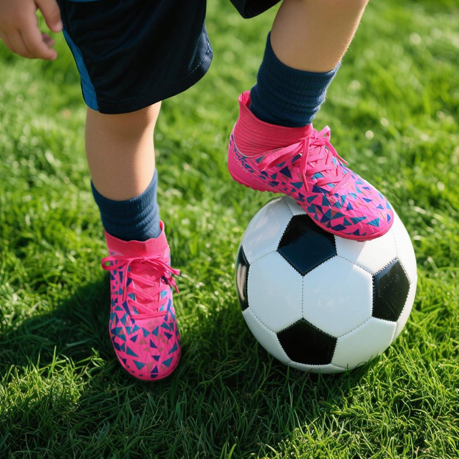 imageDREAM PAIRS Boys Girls Indoor Soccer Shoes High Top Football Turf Futsal Shoes for LittleBig KidHot Pink