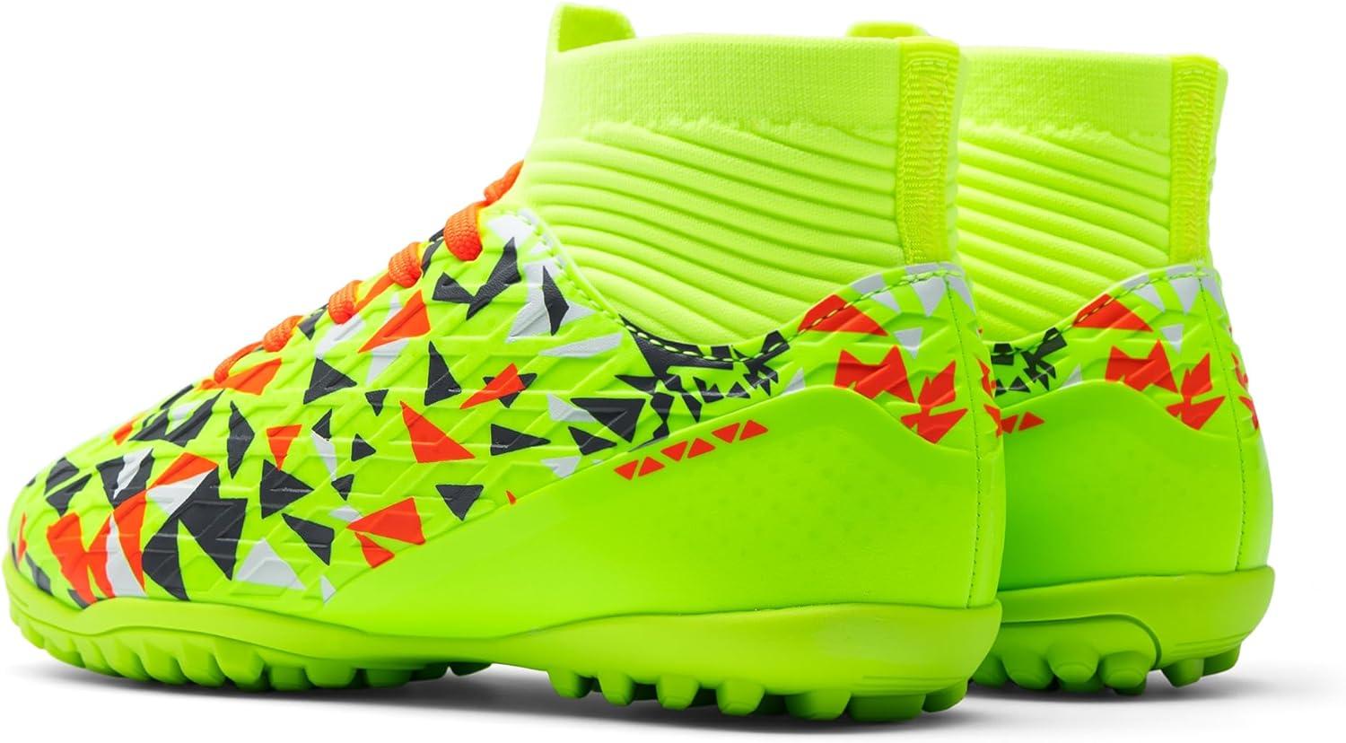 imageDREAM PAIRS Boys Girls Indoor Soccer Shoes High Top Football Turf Futsal Shoes for LittleBig KidNeon Green