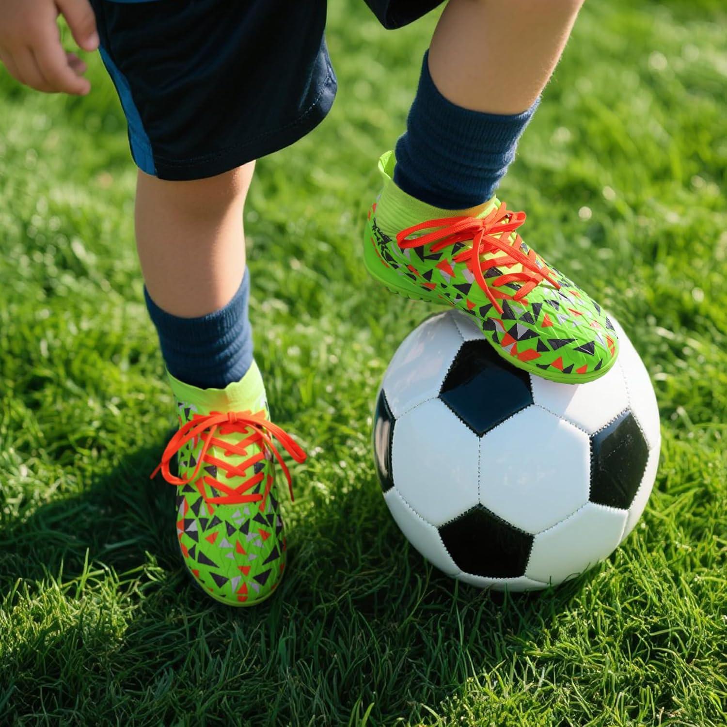 imageDREAM PAIRS Boys Girls Indoor Soccer Shoes High Top Football Turf Futsal Shoes for LittleBig KidNeon Green