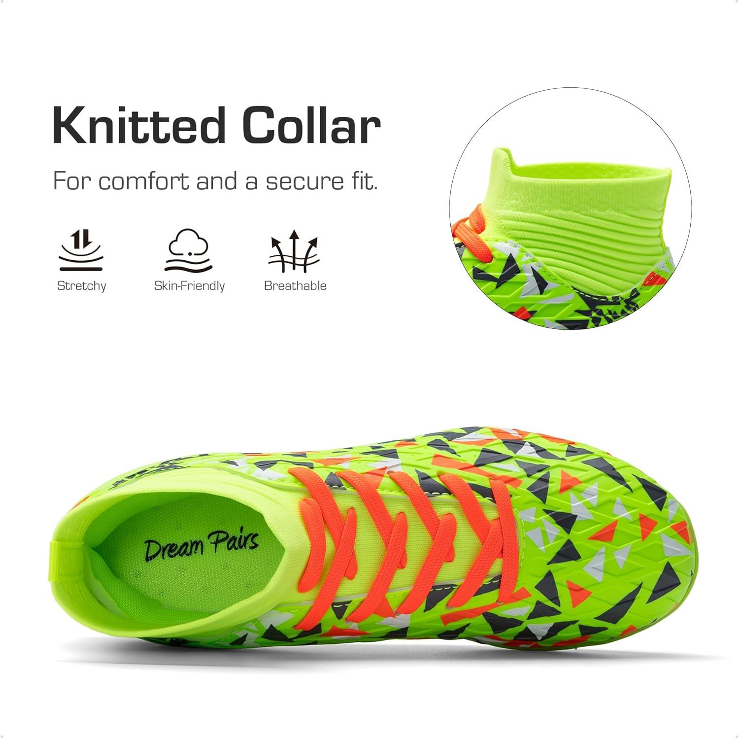 imageDREAM PAIRS Boys Girls Indoor Soccer Shoes High Top Football Turf Futsal Shoes for LittleBig KidNeon Green