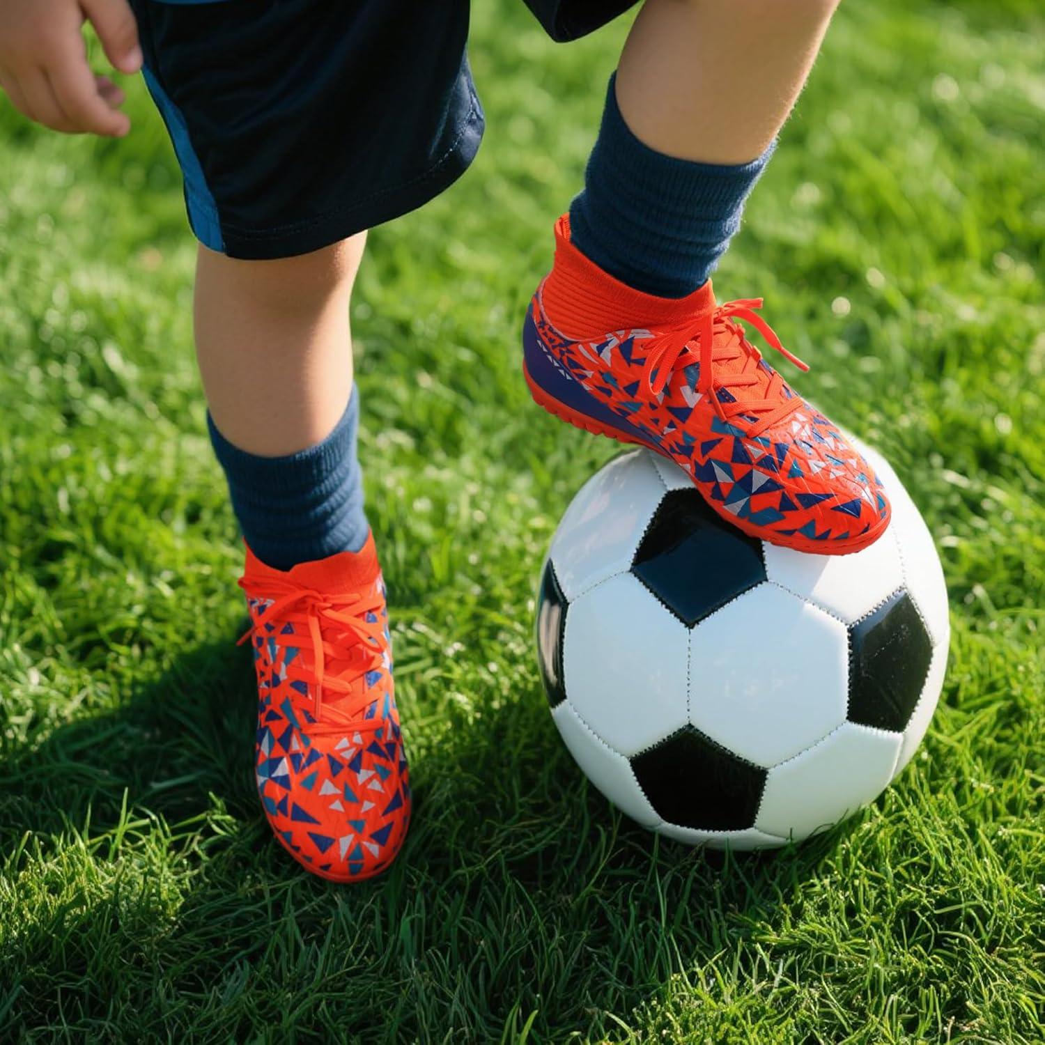 imageDREAM PAIRS Boys Girls Indoor Soccer Shoes High Top Football Turf Futsal Shoes for LittleBig KidOrange