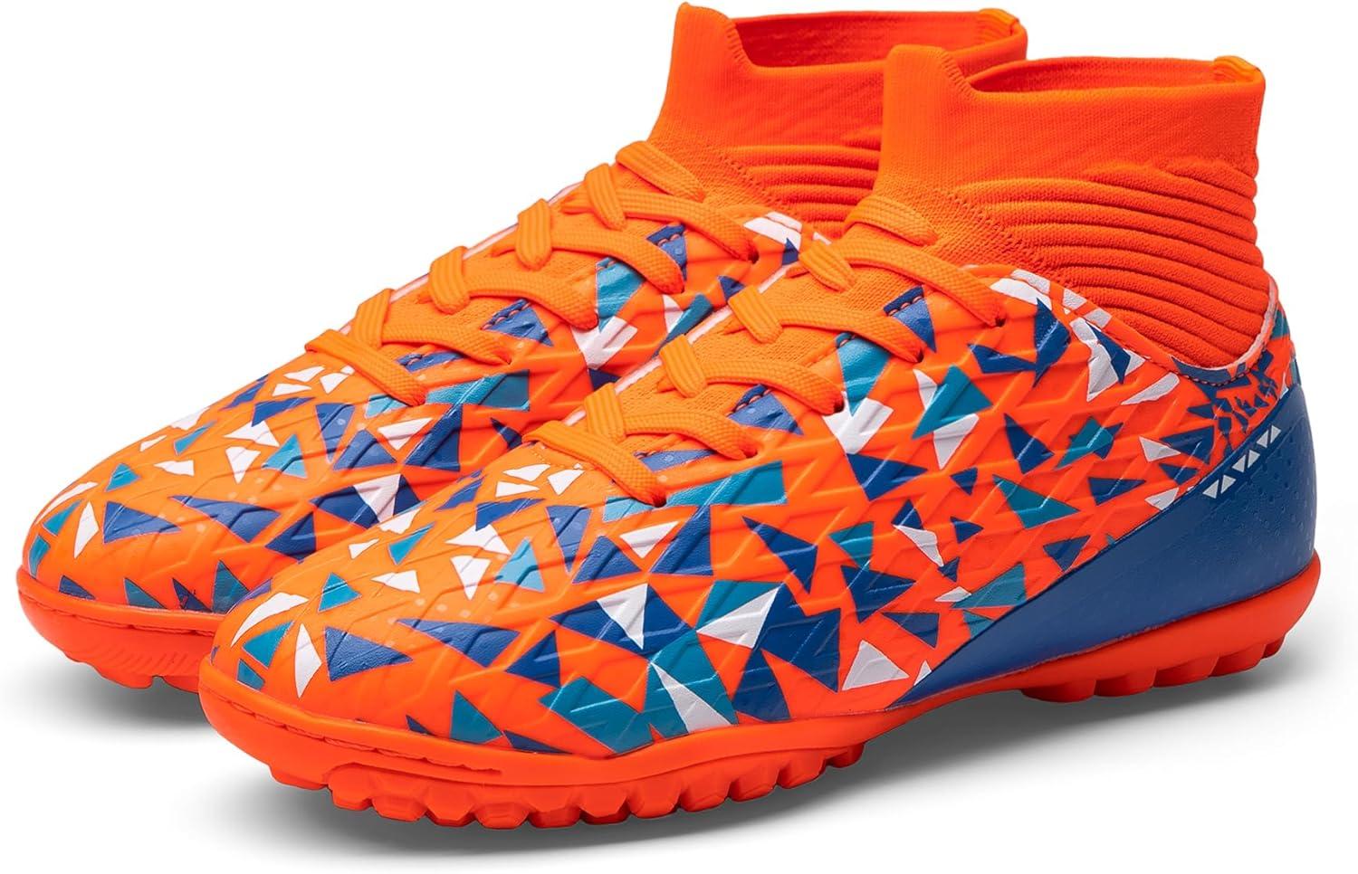 imageDREAM PAIRS Boys Girls Indoor Soccer Shoes High Top Football Turf Futsal Shoes for LittleBig KidOrange