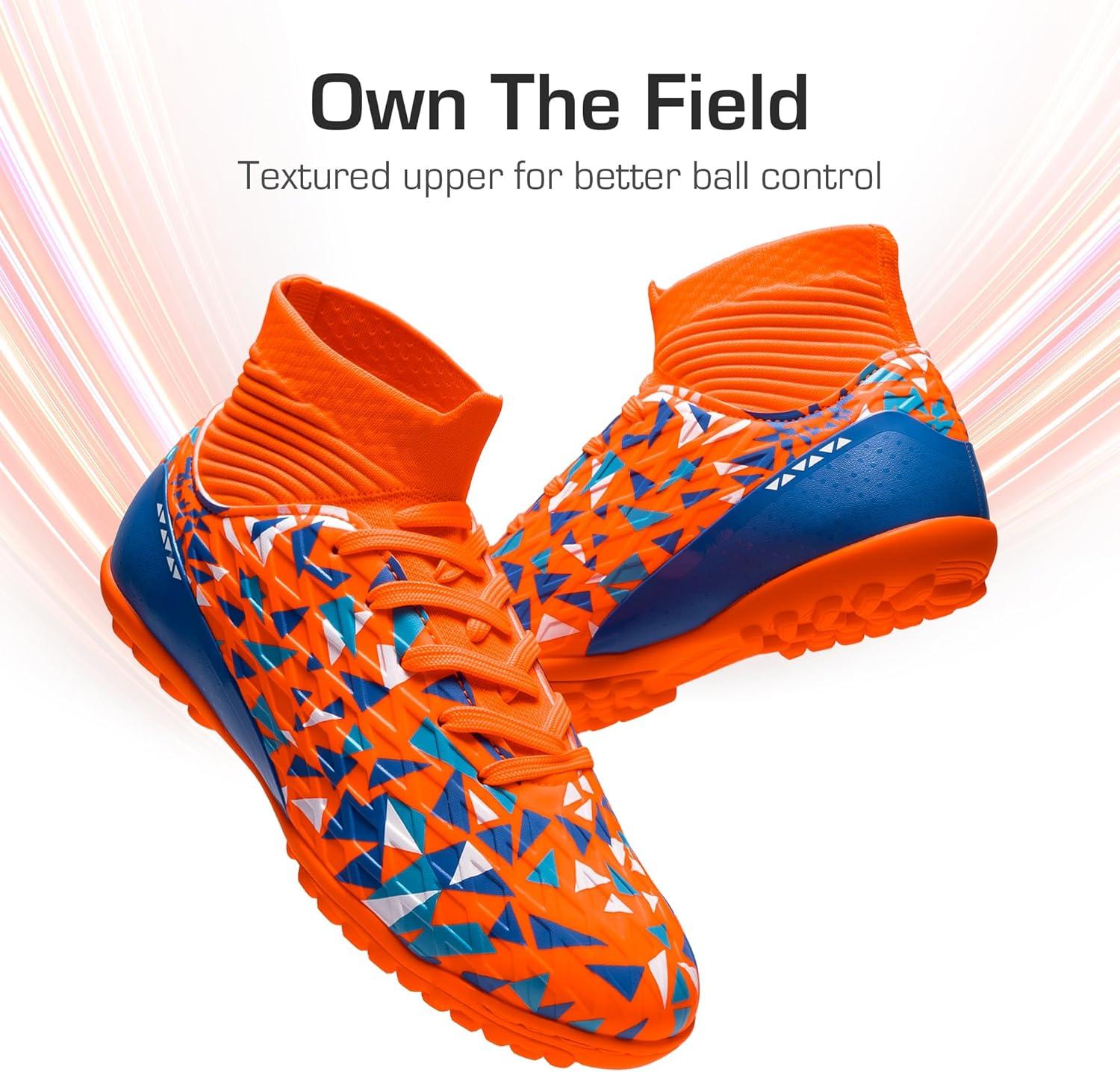 imageDREAM PAIRS Boys Girls Indoor Soccer Shoes High Top Football Turf Futsal Shoes for LittleBig KidOrange