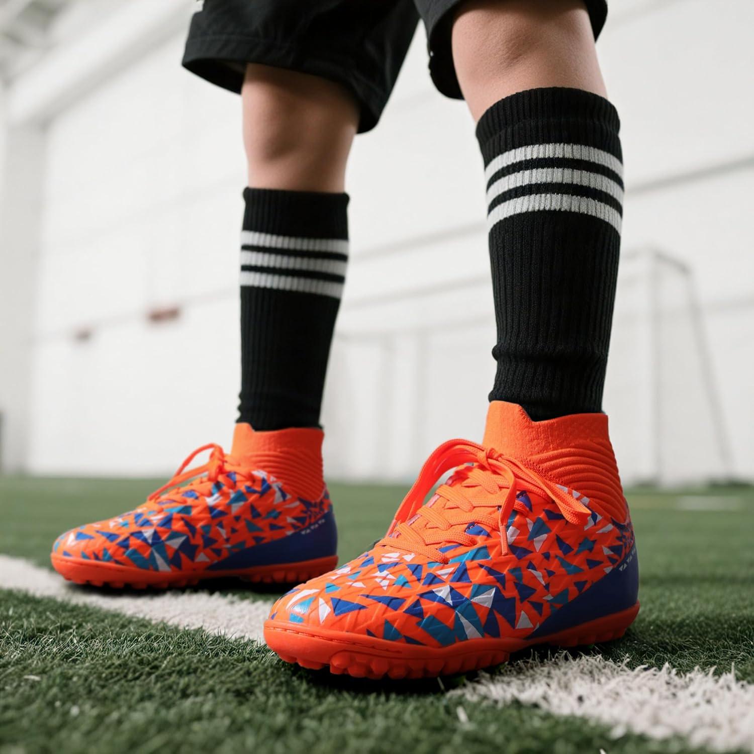 imageDREAM PAIRS Boys Girls Indoor Soccer Shoes High Top Football Turf Futsal Shoes for LittleBig KidOrange