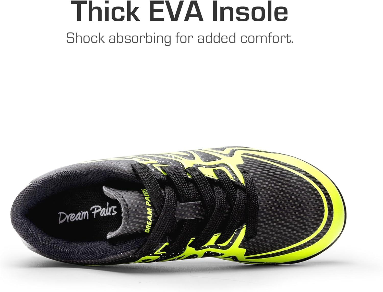 imageDREAM PAIRS Boys Girls Indoor Turf Soccer Cleats Lace Up Athletic Youth Futsal Football Shoes for LittleBig KidBlackNeon Green