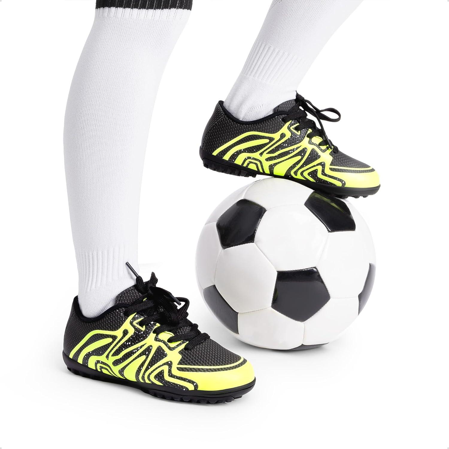 imageDREAM PAIRS Boys Girls Indoor Turf Soccer Cleats Lace Up Athletic Youth Futsal Football Shoes for LittleBig KidBlackNeon Green