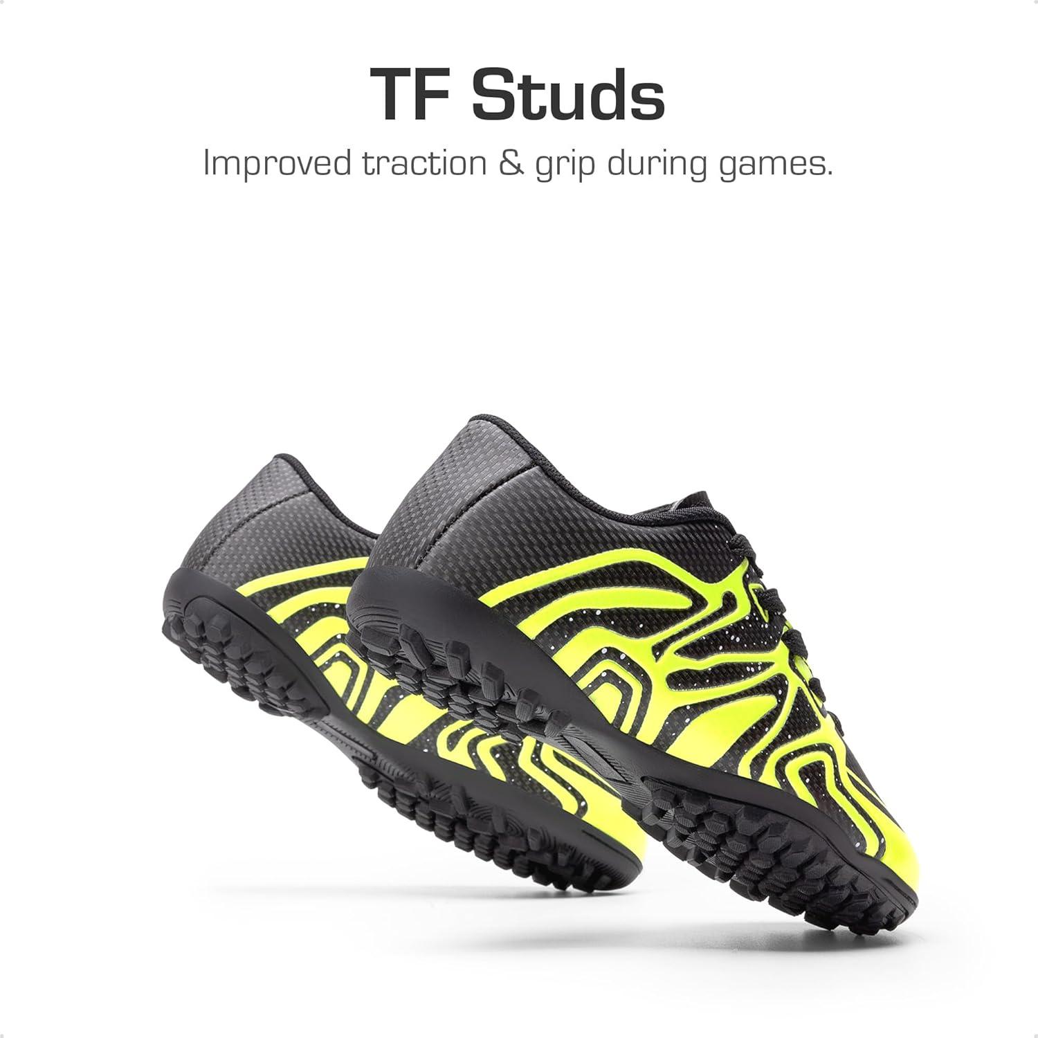 imageDREAM PAIRS Boys Girls Indoor Turf Soccer Cleats Lace Up Athletic Youth Futsal Football Shoes for LittleBig KidBlackNeon Green