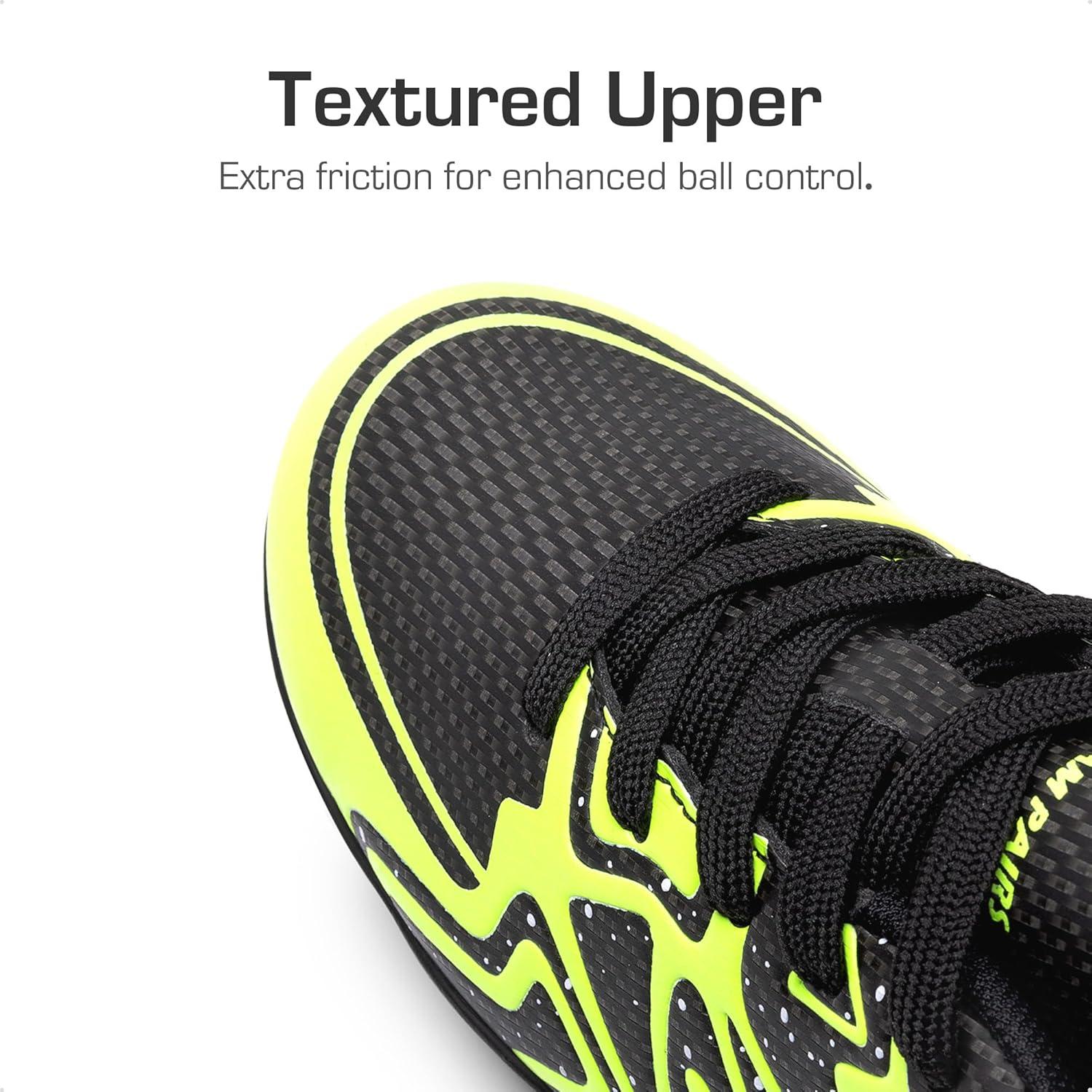 imageDREAM PAIRS Boys Girls Indoor Turf Soccer Cleats Lace Up Athletic Youth Futsal Football Shoes for LittleBig KidBlackNeon Green