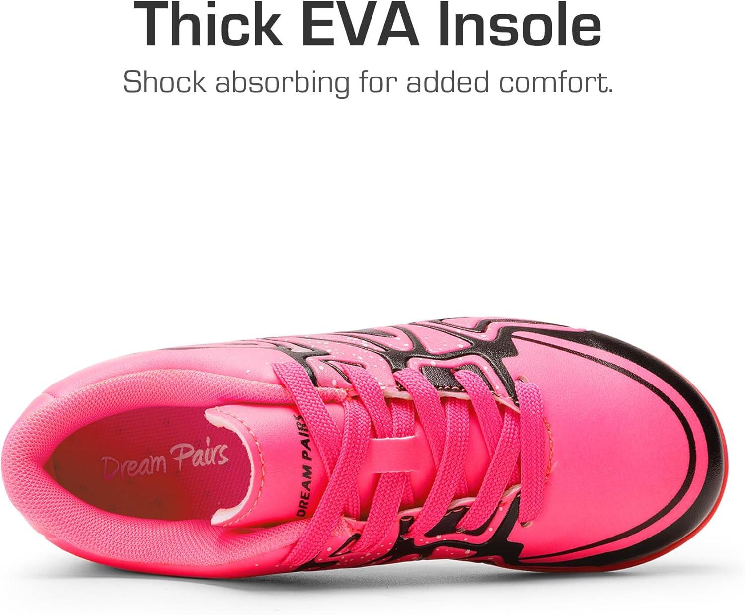 imageDREAM PAIRS Boys Girls Indoor Turf Soccer Cleats Lace Up Athletic Youth Futsal Football Shoes for LittleBig KidHot Pink