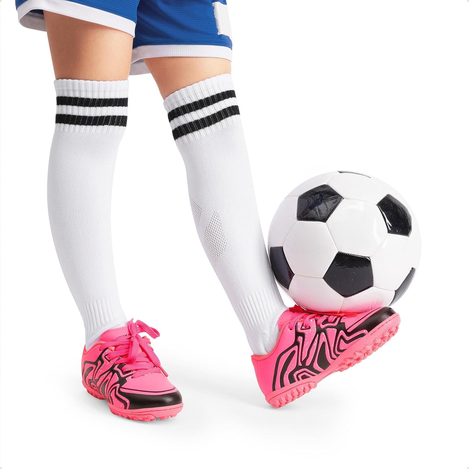 imageDREAM PAIRS Boys Girls Indoor Turf Soccer Cleats Lace Up Athletic Youth Futsal Football Shoes for LittleBig KidHot Pink