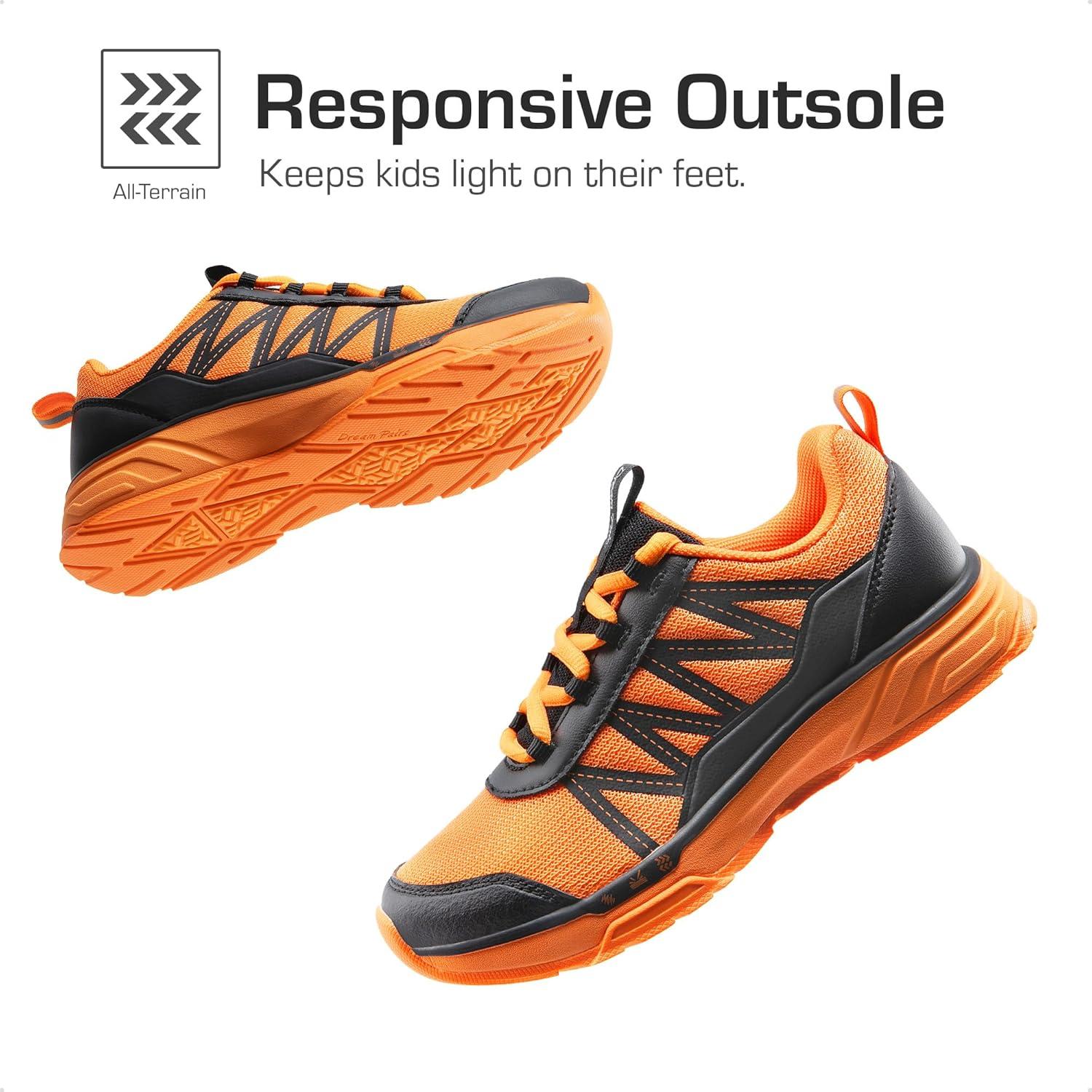 imageDREAM PAIRS Boys Girls Shoes Kids DuraPlay Tennis Footwear Non Slip Athletic Running Walking Lightweight Lace Up Sneakers for LittleBig KidOrangeBlack