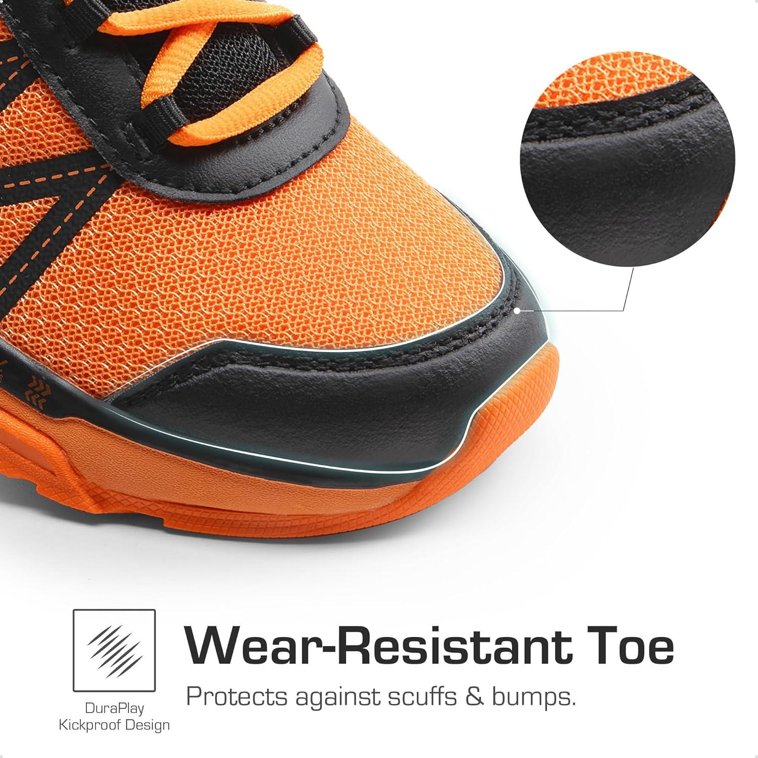 imageDREAM PAIRS Boys Girls Shoes Kids DuraPlay Tennis Footwear Non Slip Athletic Running Walking Lightweight Lace Up Sneakers for LittleBig KidOrangeBlack