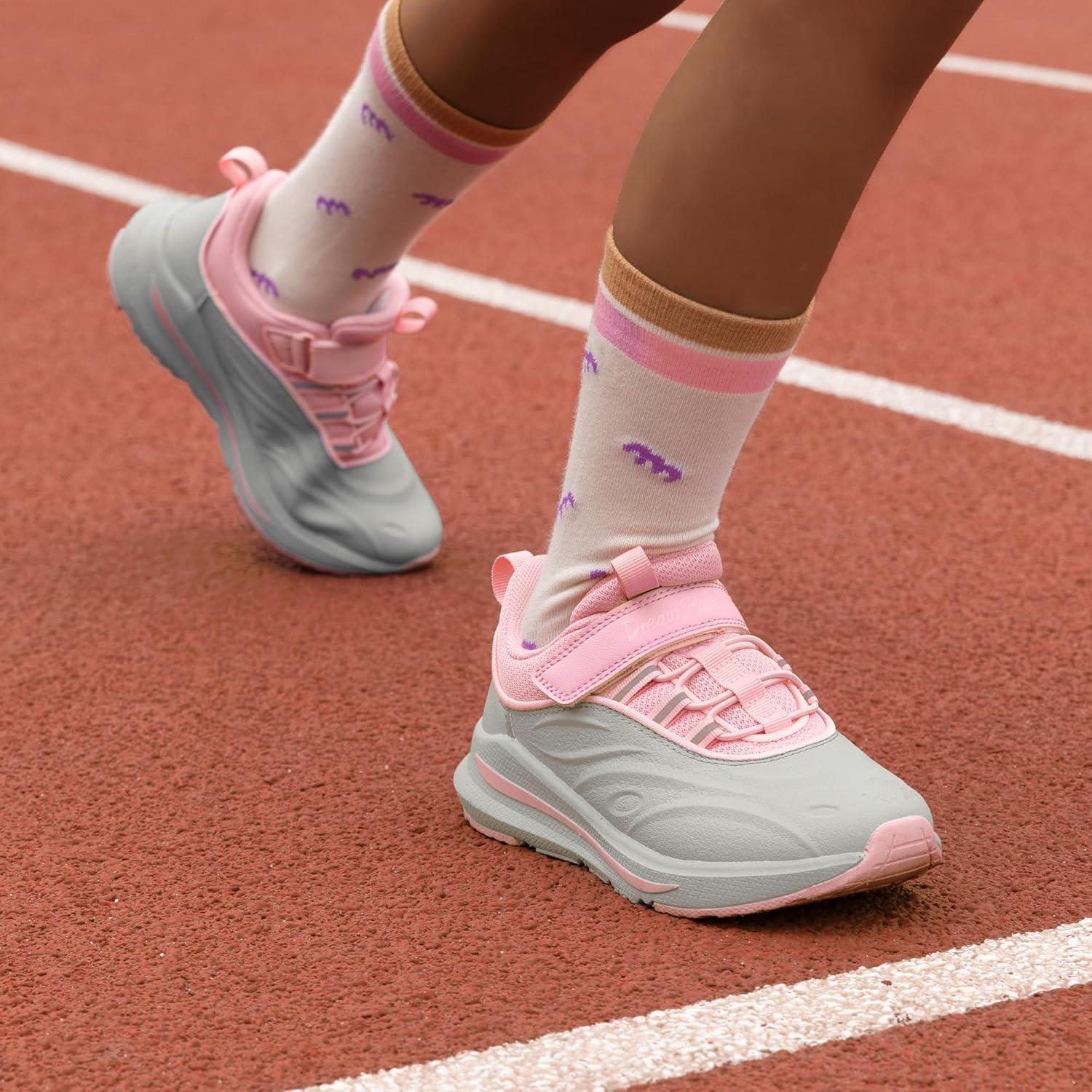 imageDREAM PAIRS Boys Girls Shoes Kids DuraPlay Tennis Running Athletic Protective Walking Sneakers for LittleBig KidLight GreyPink