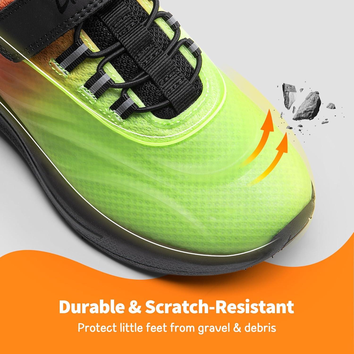 imageDREAM PAIRS Boys Girls Shoes Kids DuraPlay Tennis Running Athletic Protective Walking Sneakers for LittleBig KidNeon GreenOrangeBlack