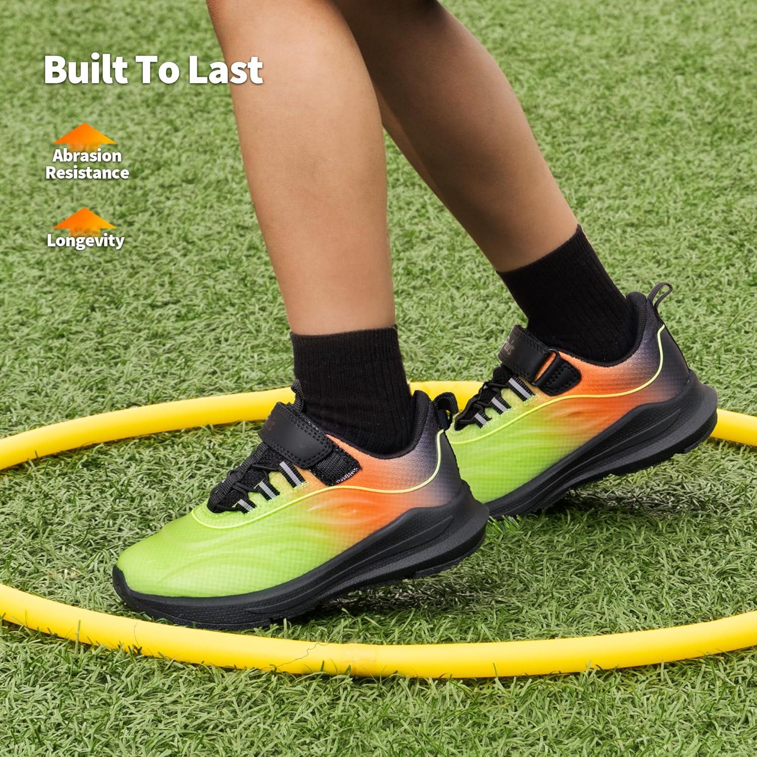 imageDREAM PAIRS Boys Girls Shoes Kids DuraPlay Tennis Running Athletic Protective Walking Sneakers for LittleBig KidNeon GreenOrangeBlack