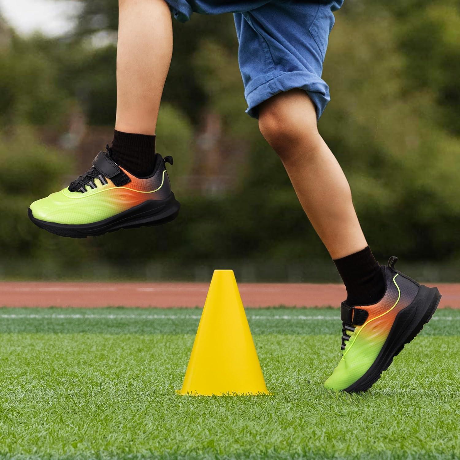 imageDREAM PAIRS Boys Girls Shoes Kids DuraPlay Tennis Running Athletic Protective Walking Sneakers for LittleBig KidNeon GreenOrangeBlack