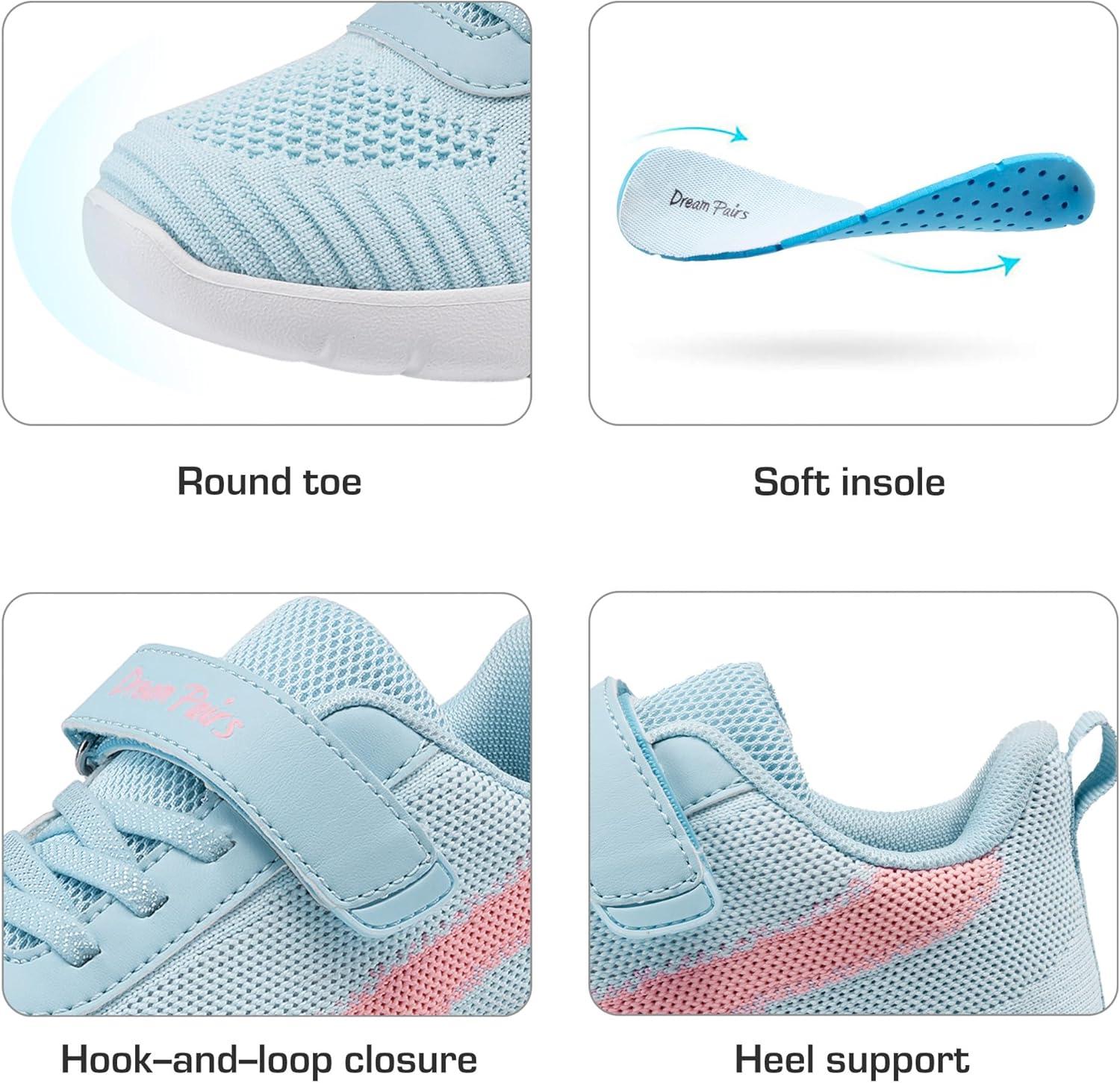 imageDREAM PAIRS Boys Girls Shoes Kids Tennis EZOns MagicZips Athletic Running Walking Barefoot Zero Drop SneakersLight BluePink