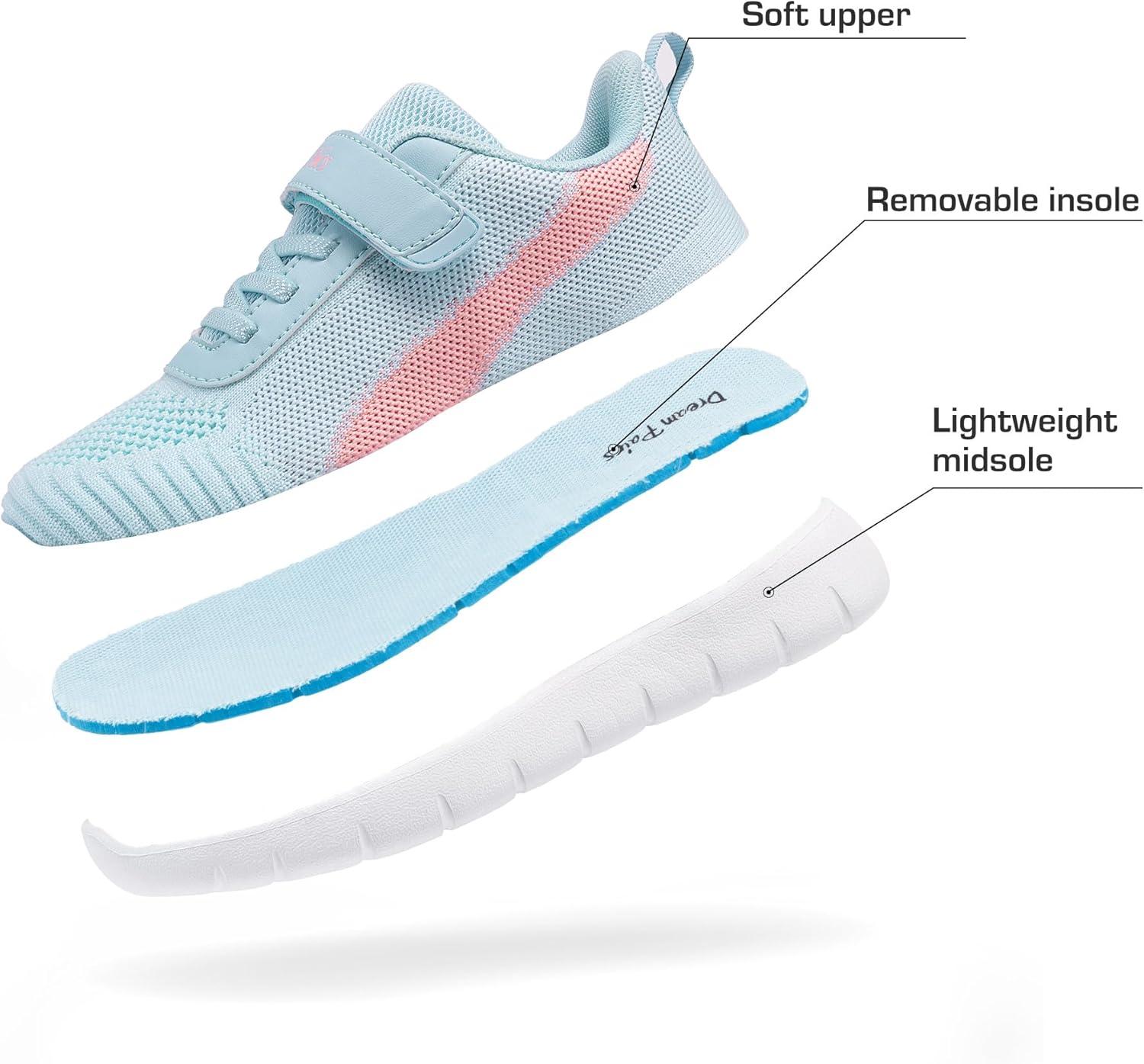 imageDREAM PAIRS Boys Girls Shoes Kids Tennis EZOns MagicZips Athletic Running Walking Barefoot Zero Drop SneakersLight BluePink