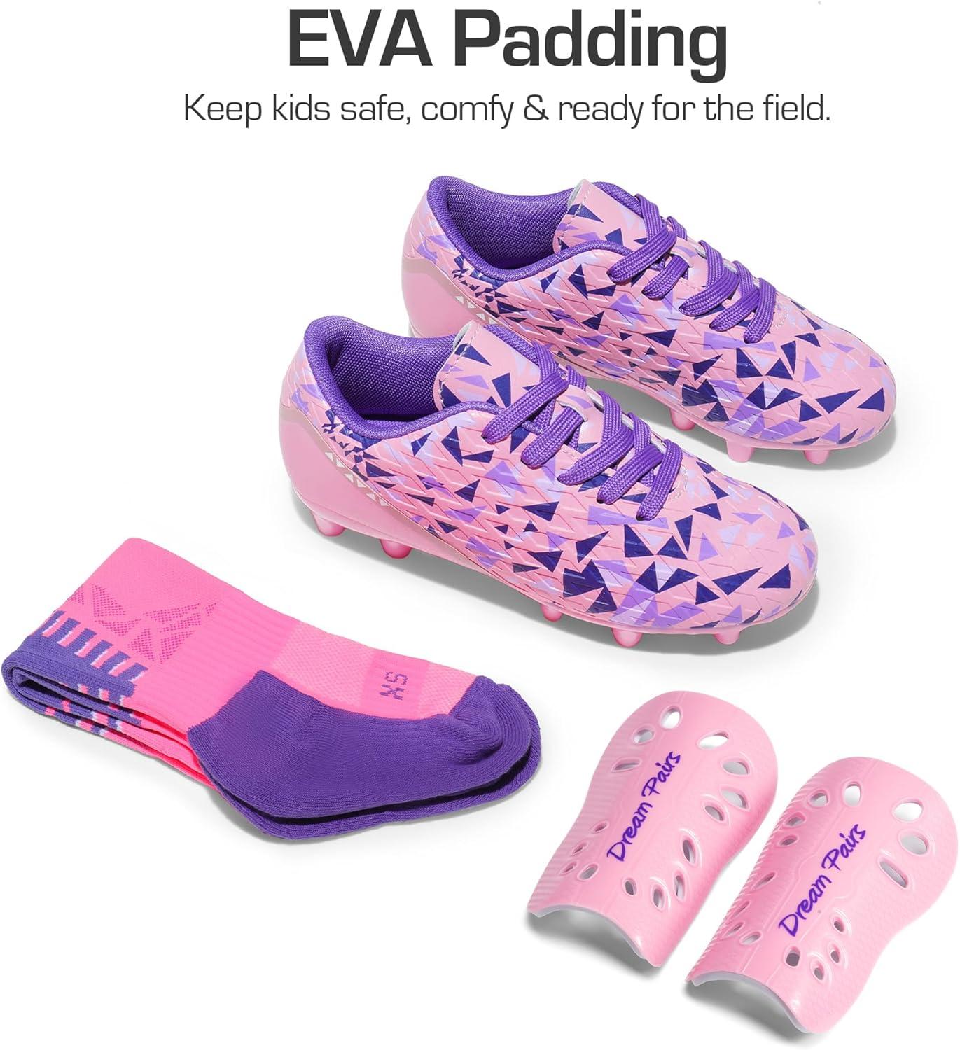 imageDREAM PAIRS Boys Girls Soccer Cleats Youth Firm Groud Athletic Outdoor Trainning Football Shoes with Soccer SocksPinkLight Purple
