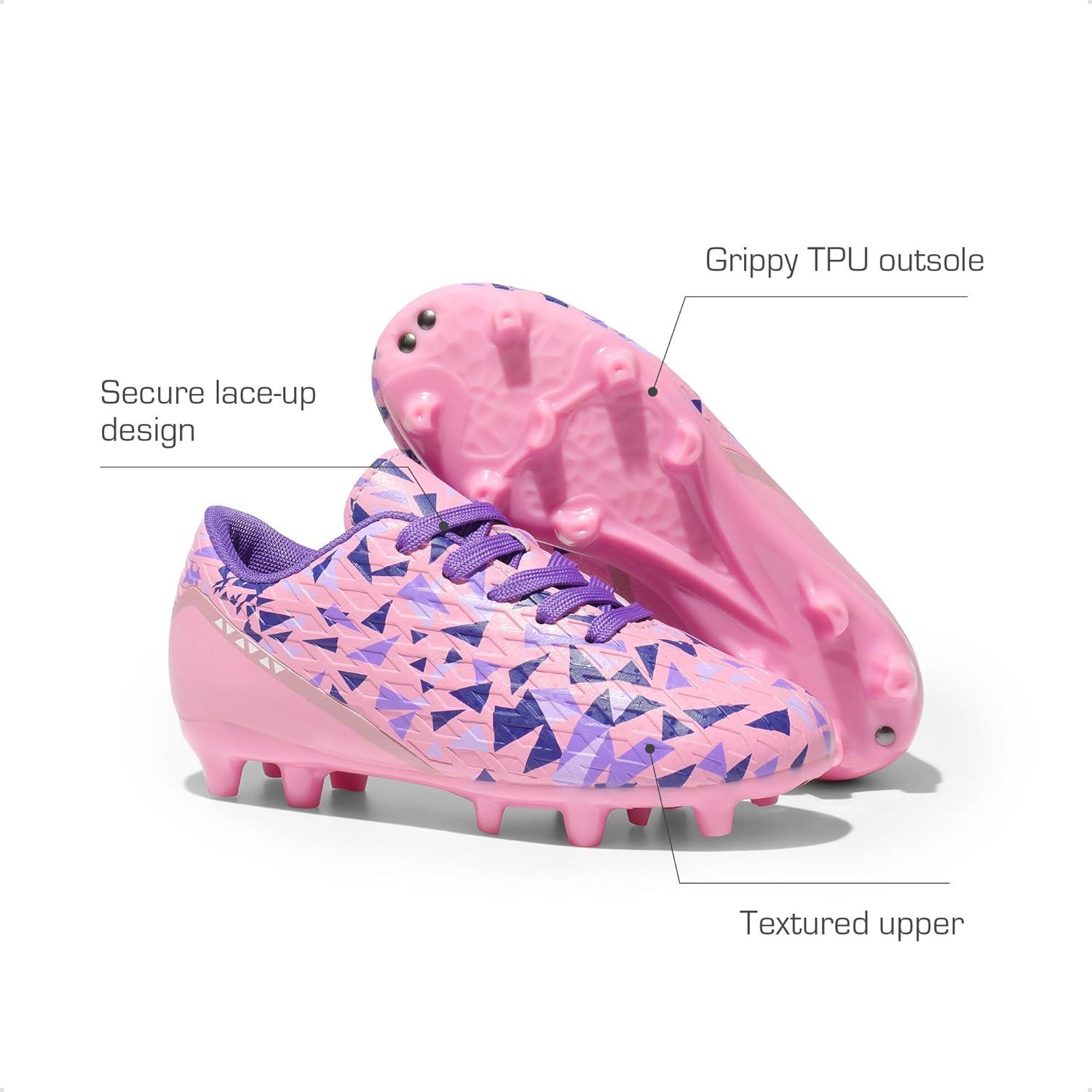 imageDREAM PAIRS Boys Girls Soccer Cleats Youth Firm Groud Athletic Outdoor Trainning Football Shoes with Soccer SocksPinkLight Purple