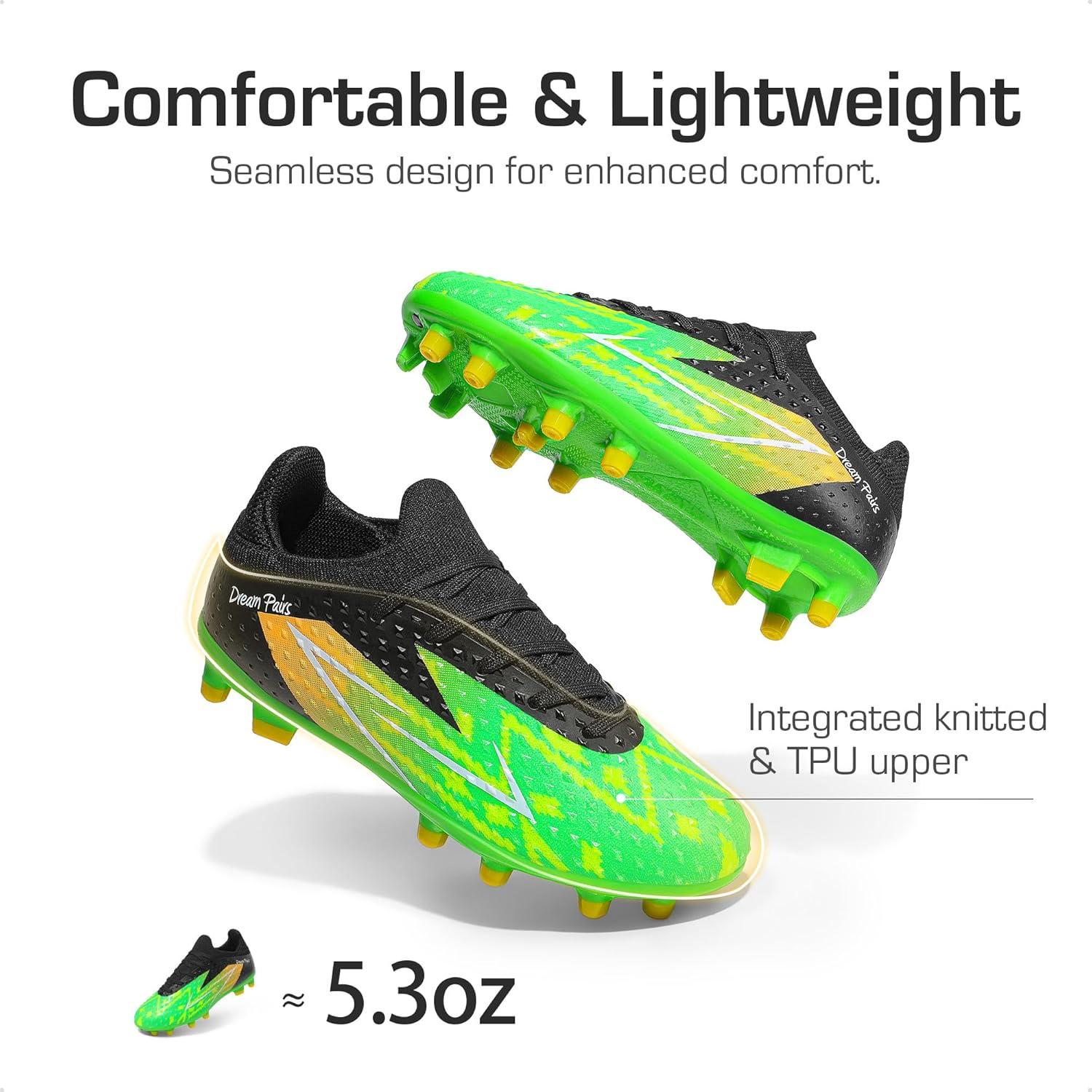 imageDREAM PAIRS Boys Girls Soccer Cleats Youth Firm Groud Football Shoes for LittleBig KidNeon GreenBlack
