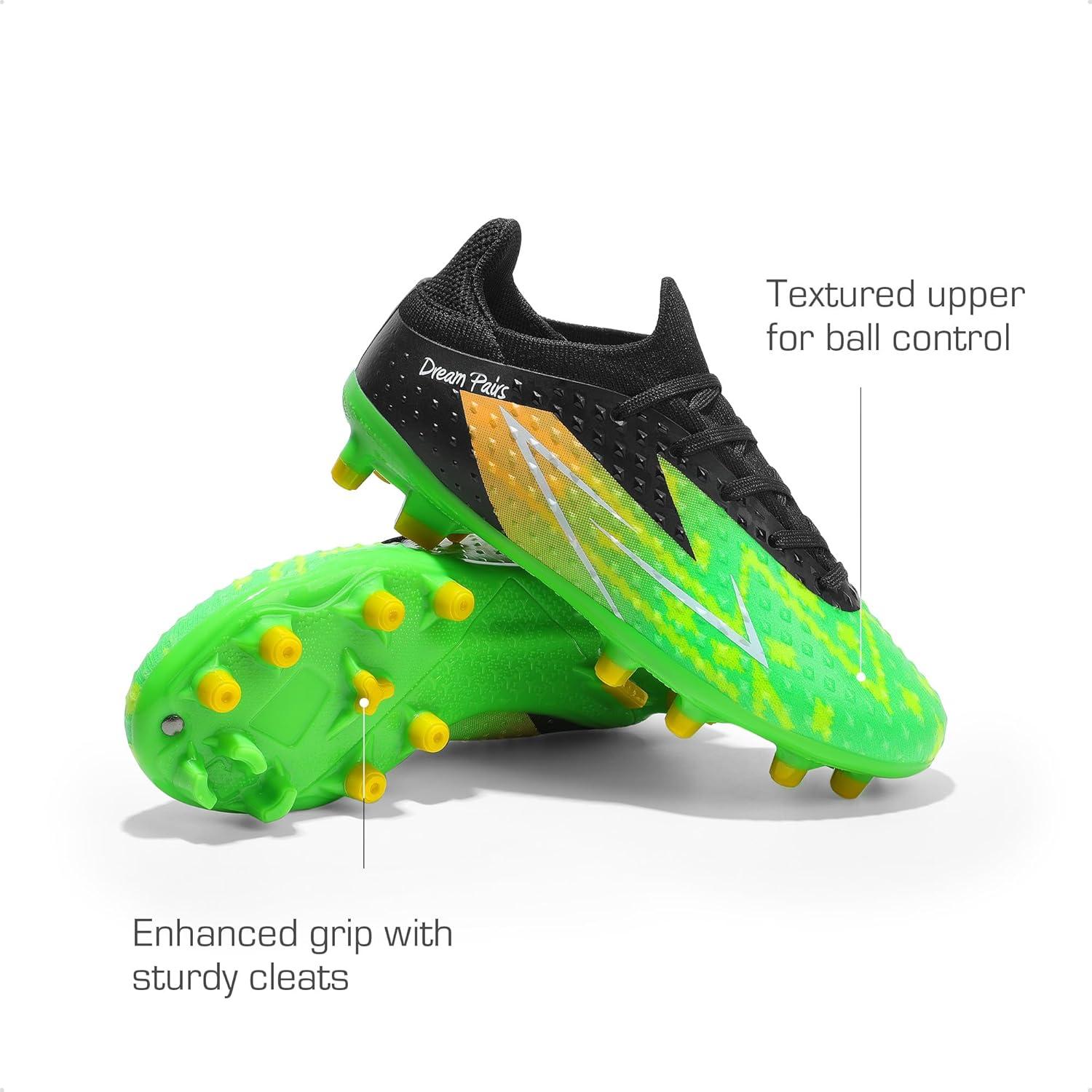 imageDREAM PAIRS Boys Girls Soccer Cleats Youth Firm Groud Football Shoes for LittleBig KidNeon GreenBlack