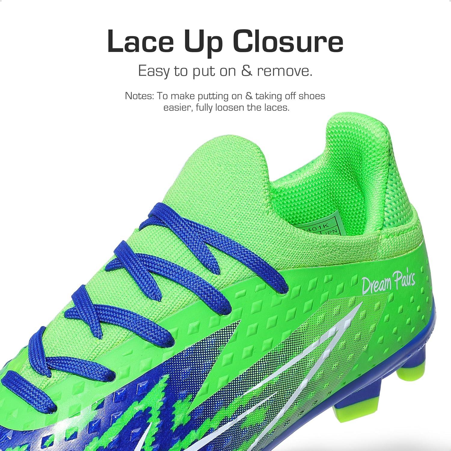 imageDREAM PAIRS Boys Girls Soccer Cleats Youth Firm Groud Football Shoes for LittleBig KidRoyal BlueNeon Green