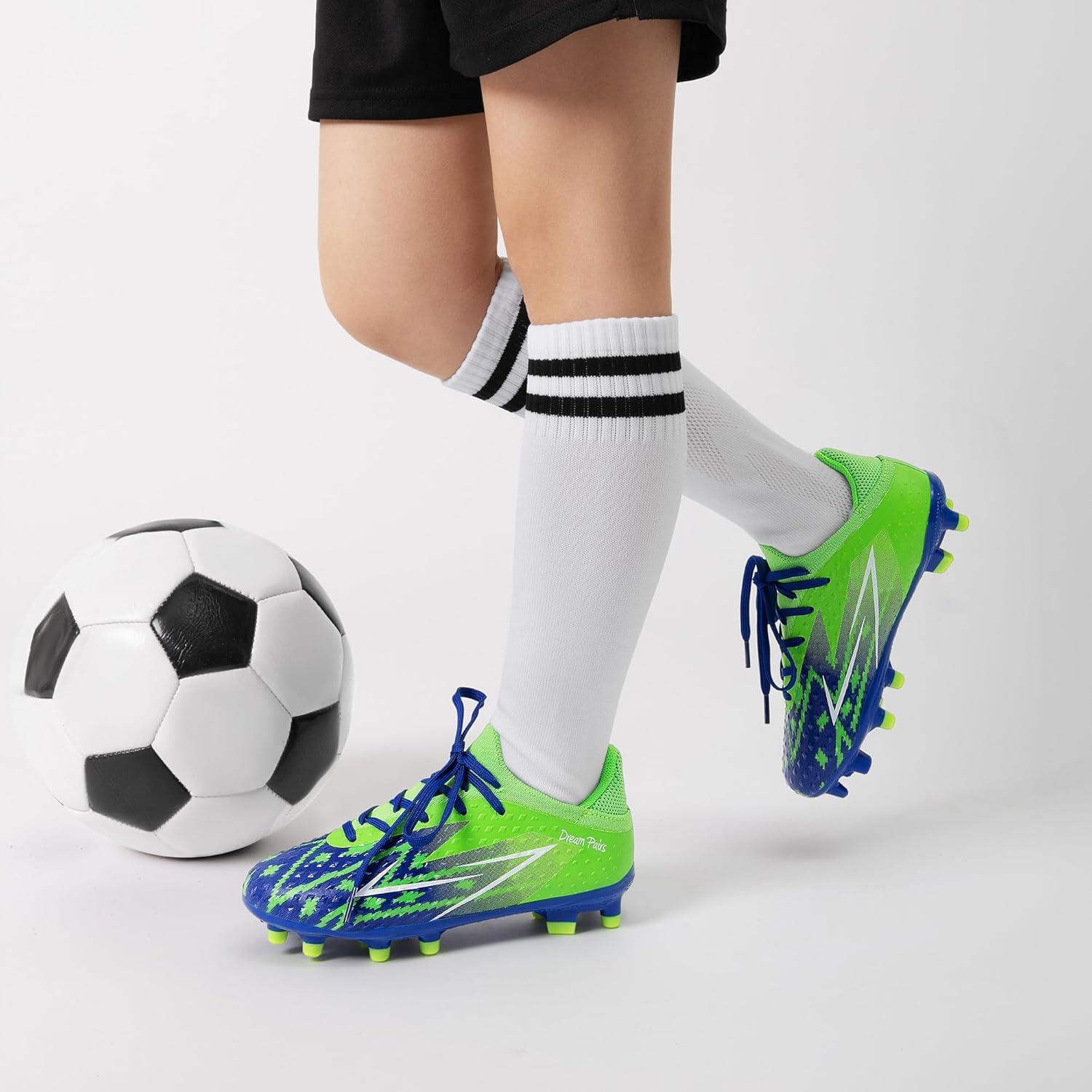 imageDREAM PAIRS Boys Girls Soccer Cleats Youth Firm Groud Football Shoes for LittleBig KidRoyal BlueNeon Green