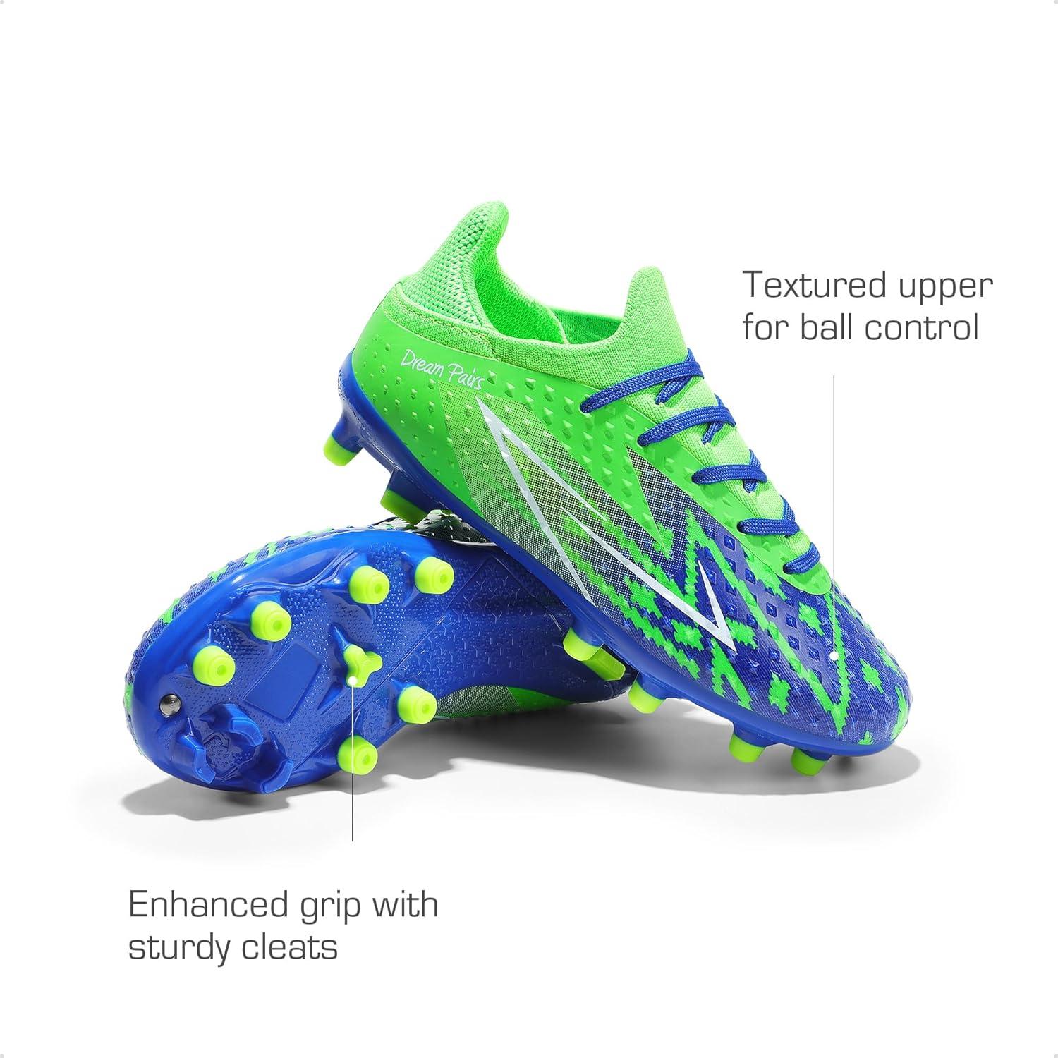imageDREAM PAIRS Boys Girls Soccer Cleats Youth Firm Groud Football Shoes for LittleBig KidRoyal BlueNeon Green
