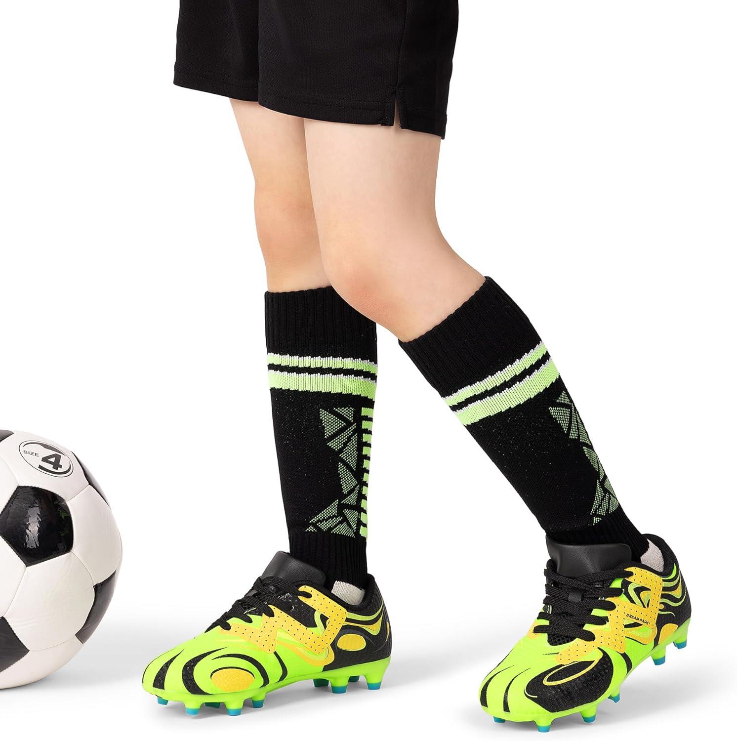 imageDREAM PAIRS Boys Girls Soccer Cleats Youth Firm Groud Sport Football Cleats with Soccer Socks for LittleBig KidToddlerNeon GreenBlack
