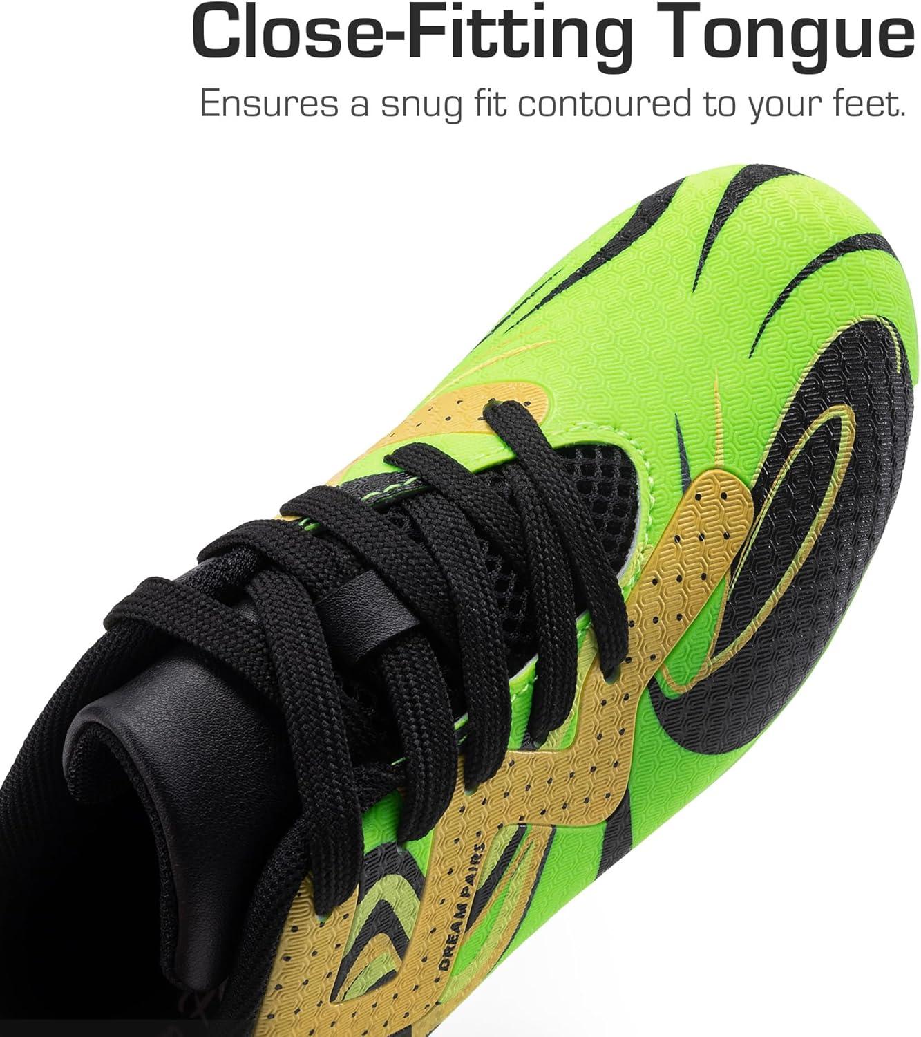 imageDREAM PAIRS Boys Girls Soccer Cleats Youth Firm Groud Sport Football Cleats with Soccer Socks for LittleBig KidToddlerNeon GreenBlack