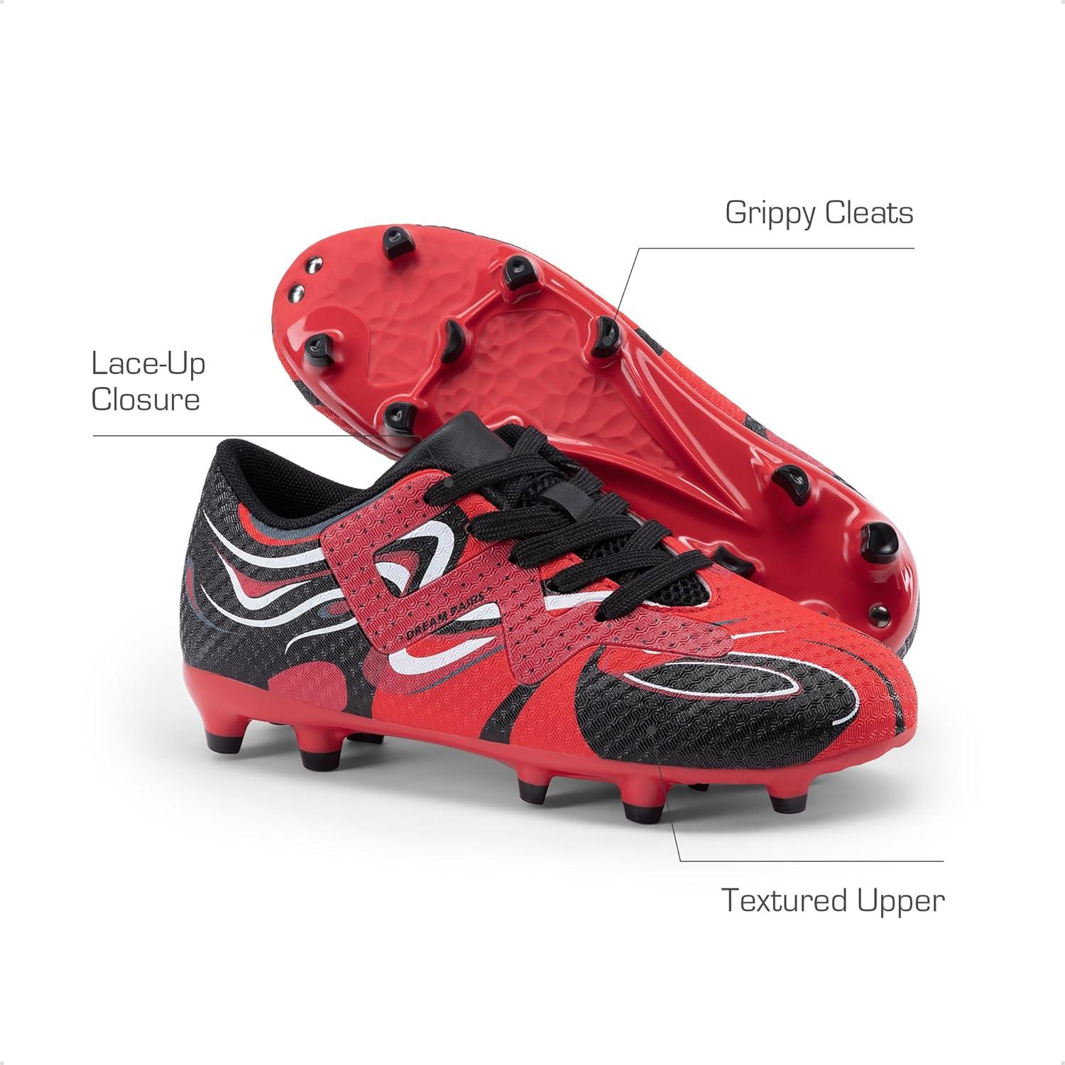 imageDREAM PAIRS Boys Girls Soccer Cleats Youth Firm Groud Sport Football Cleats with Soccer Socks for LittleBig KidToddlerRedBlack