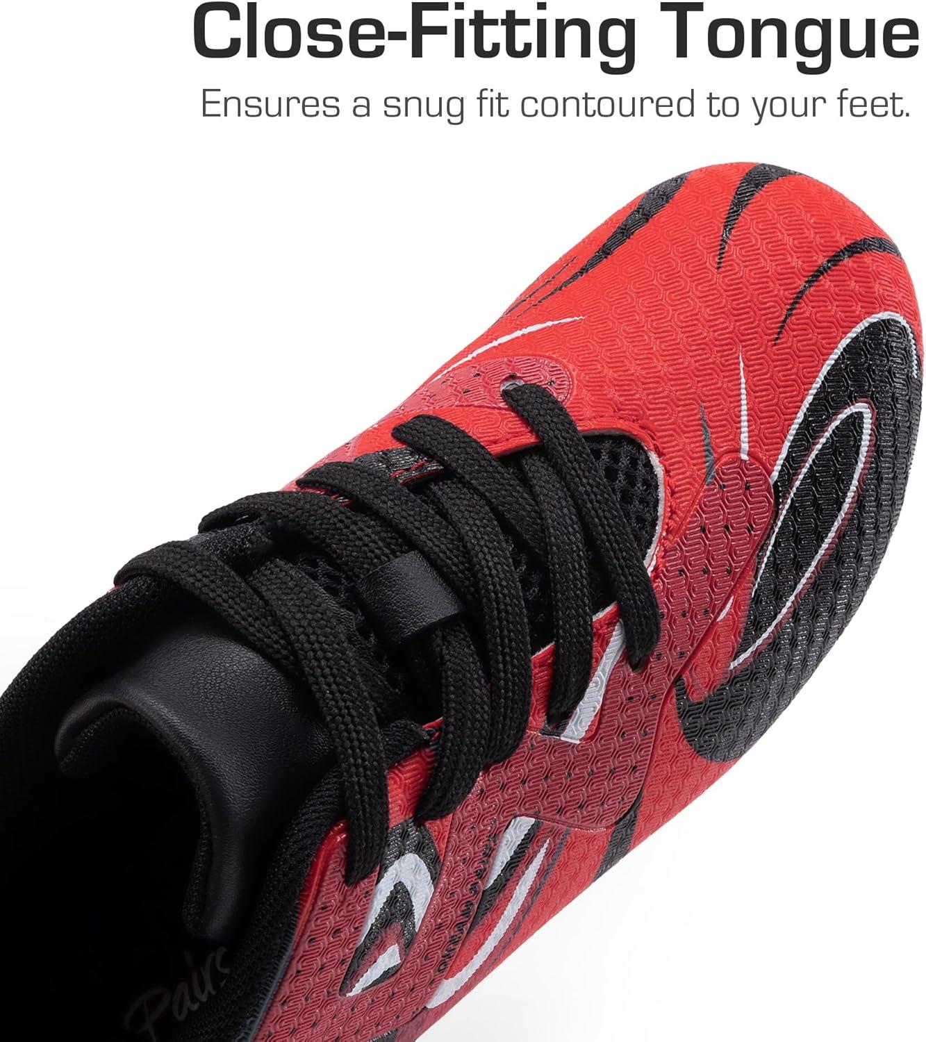 imageDREAM PAIRS Boys Girls Soccer Cleats Youth Firm Groud Sport Football Cleats with Soccer Socks for LittleBig KidToddlerRedBlack