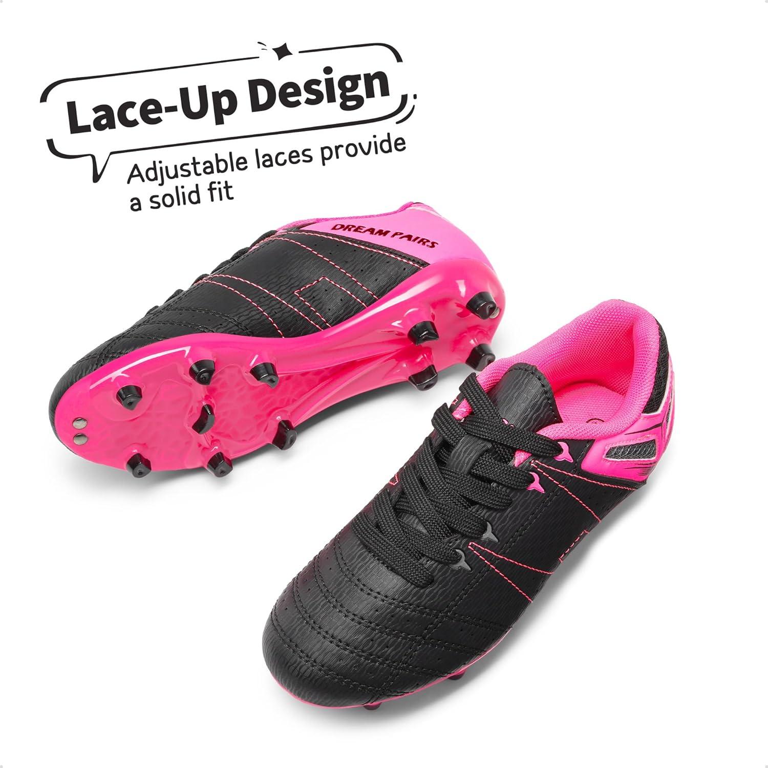 imageDREAM PAIRS Boys Girls Soccer Football Cleats Shoes for Little KidBig KidBlackFuchsiaLightGrey