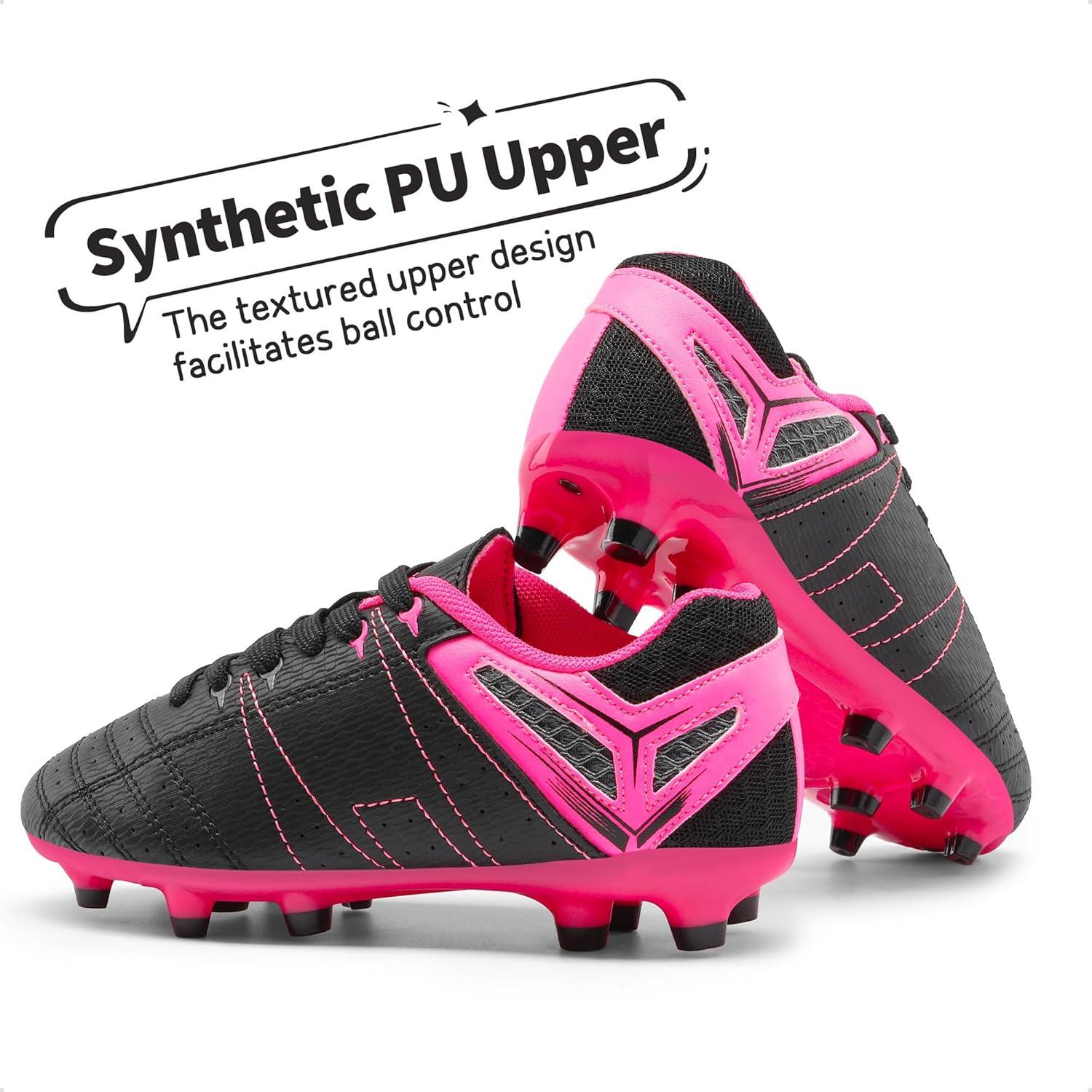 imageDREAM PAIRS Boys Girls Soccer Football Cleats Shoes for Little KidBig KidBlackFuchsiaLightGrey