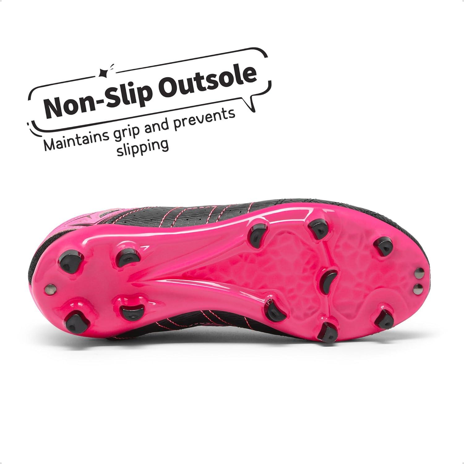 imageDREAM PAIRS Boys Girls Soccer Football Cleats Shoes for Little KidBig KidBlackFuchsiaLightGrey