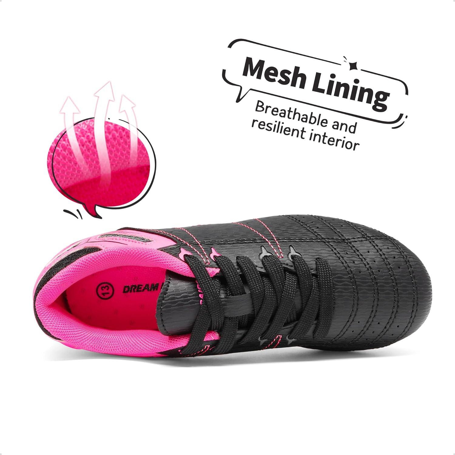 imageDREAM PAIRS Boys Girls Soccer Football Cleats Shoes for Little KidBig KidBlackFuchsiaLightGrey