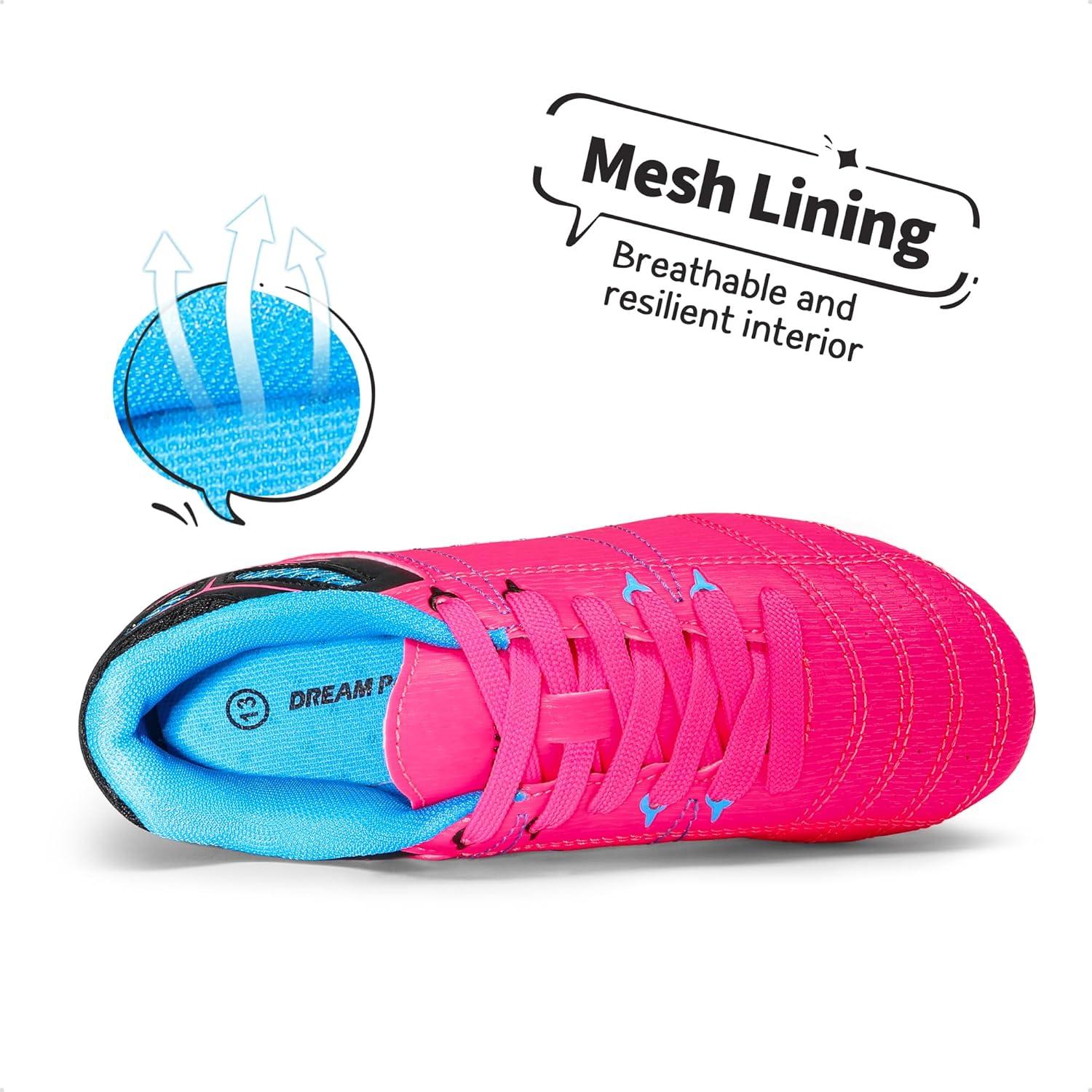 imageDREAM PAIRS Boys Girls Soccer Football Cleats Shoes for Little KidBig KidFuchsiaBlackCyan