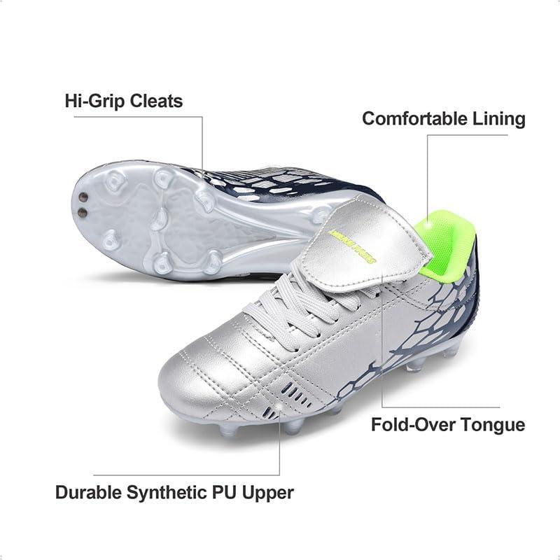 imageDREAM PAIRS Boys Girls Soccer Football Cleats Shoes for LittleBig KidLightGreyNavy