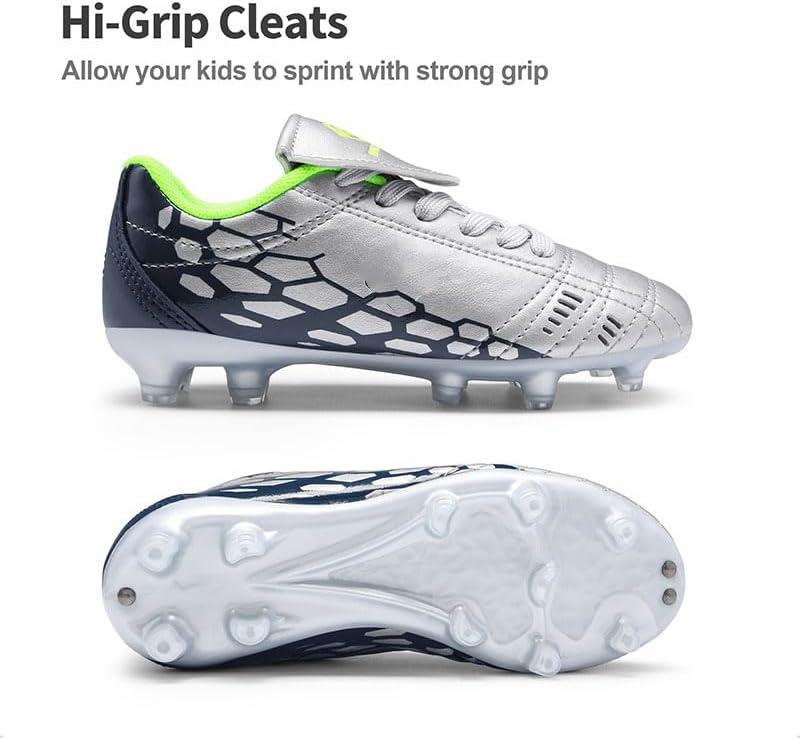 imageDREAM PAIRS Boys Girls Soccer Football Cleats Shoes for LittleBig KidLightGreyNavy