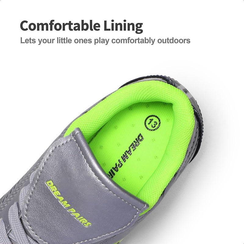 imageDREAM PAIRS Boys Girls Soccer Football Cleats Shoes for LittleBig KidLightGreyNavy