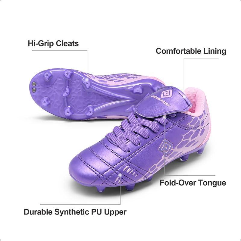 imageDREAM PAIRS Boys Girls Soccer Football Cleats Shoes for LittleBig KidLightPurplePink