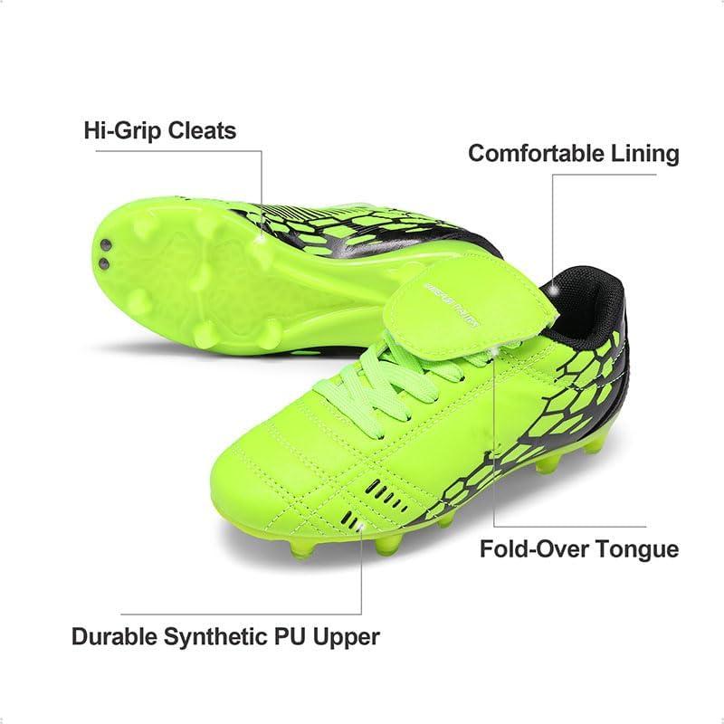 imageDREAM PAIRS Boys Girls Soccer Football Cleats Shoes for LittleBig KidNeonGreenBlack