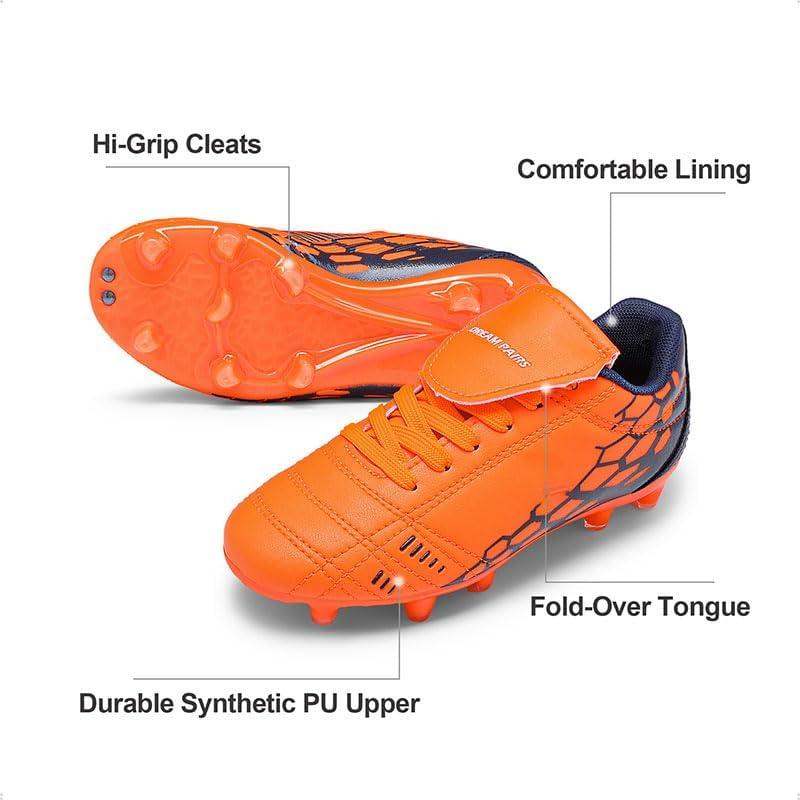 imageDREAM PAIRS Boys Girls Soccer Football Cleats Shoes for LittleBig KidOrangeNavy