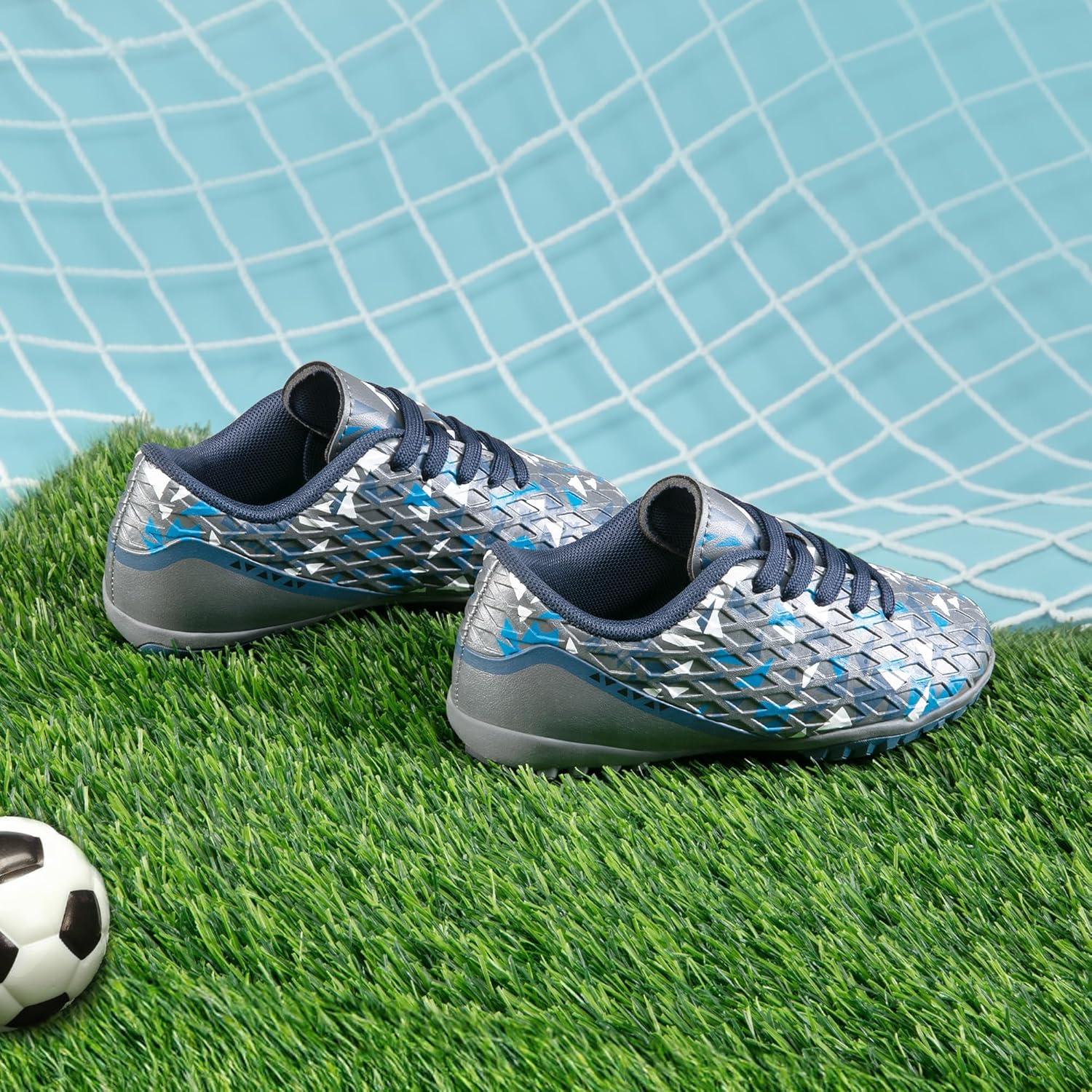 imageDREAM PAIRS Boys Girls Turf Indoor Soccer Shoes Lace Up Cleats for LittleBig KidGreyRoyalBlue