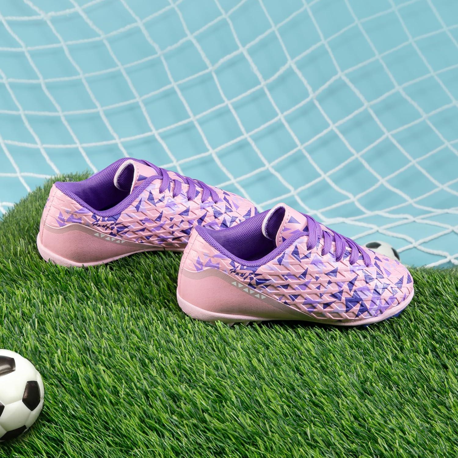 imageDREAM PAIRS Boys Girls Turf Indoor Soccer Shoes Lace Up Cleats for LittleBig KidPinkPurple