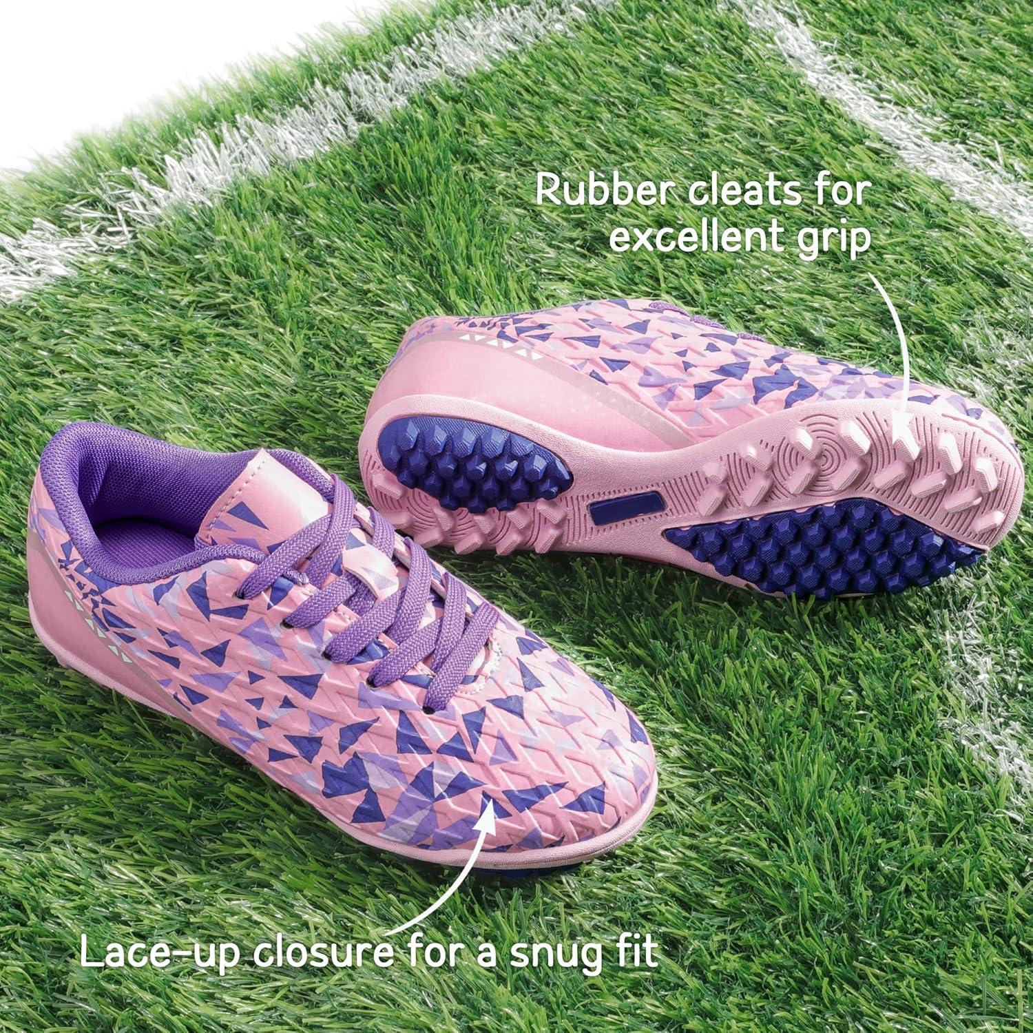 imageDREAM PAIRS Boys Girls Turf Indoor Soccer Shoes Lace Up Cleats for LittleBig KidPinkPurple