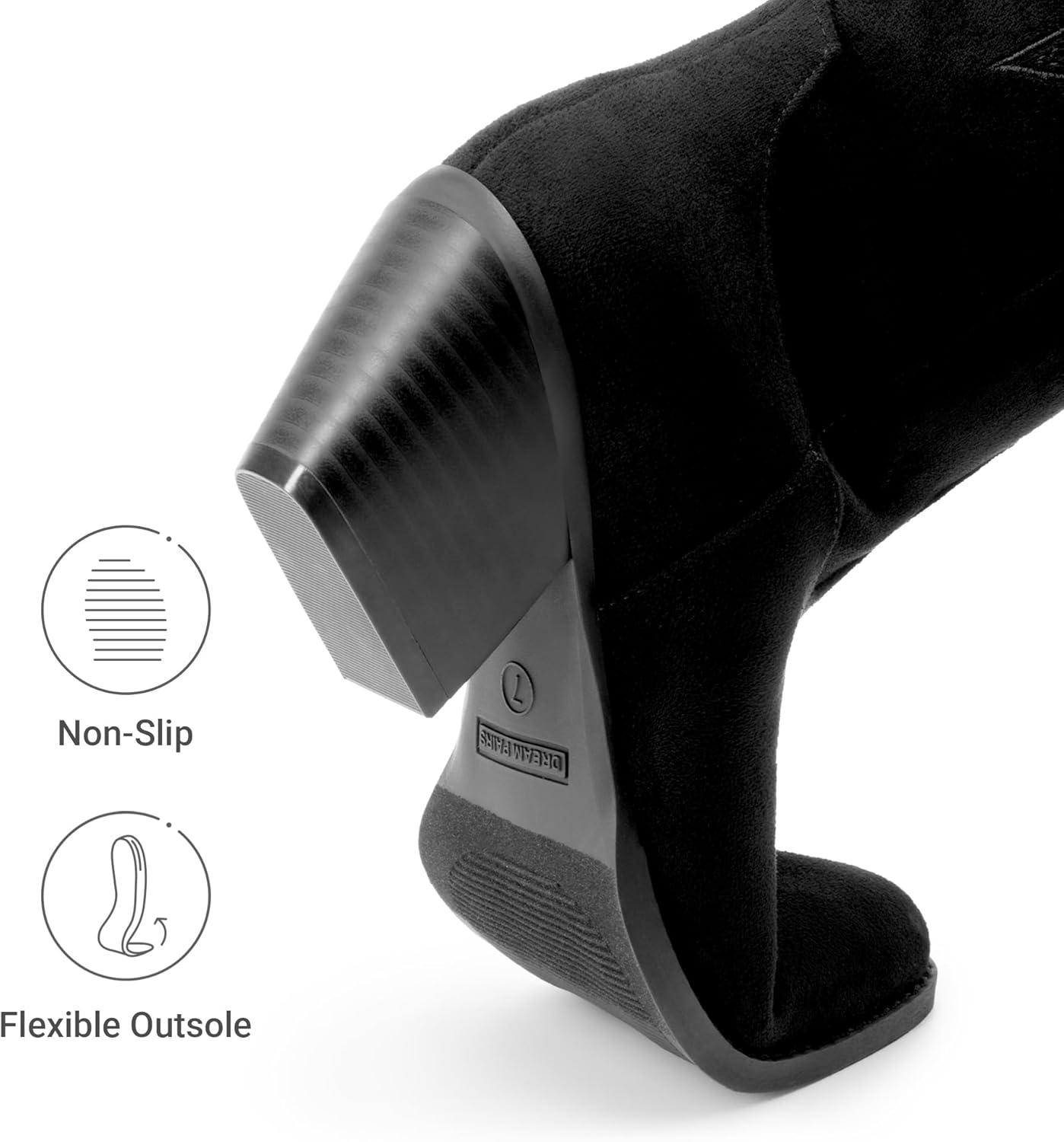 imageDREAM PAIRS Cowgirl Boots Women Knee High Cowboy Boots Pointed Toe Chunky Block Heel Suede Tall Western Boots with EmbroideredBlack